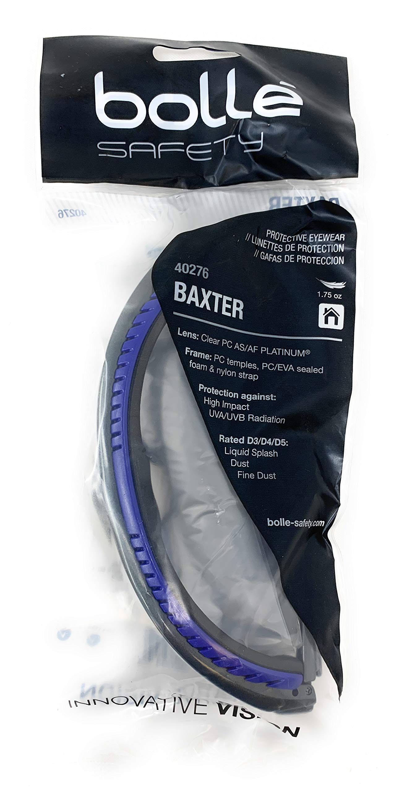 BOLLE SAFETY Baxter Series Safety Glasses - Clear Lens with Platinum Anti-Fog & Anti-Scratch Coating (Model 40276) | Perfect for Construction, Woodworking, and DIY Projects