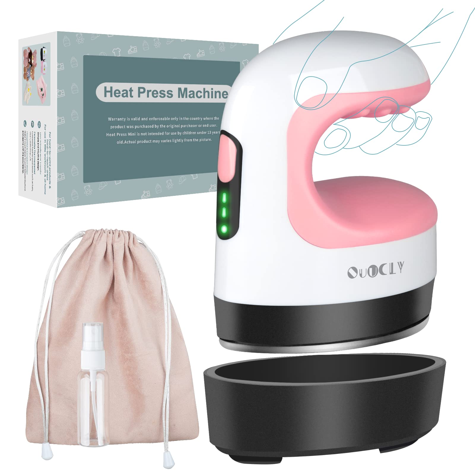 QuuCLY Mini Heat Press Machine for T-Shirts & Crafts - Portable Iron for HTV Vinyl Transfers on Shoes, Hats & Small Projects (Pink) | Perfect for DIY Home Projects, Custom Apparel & Small Business Use