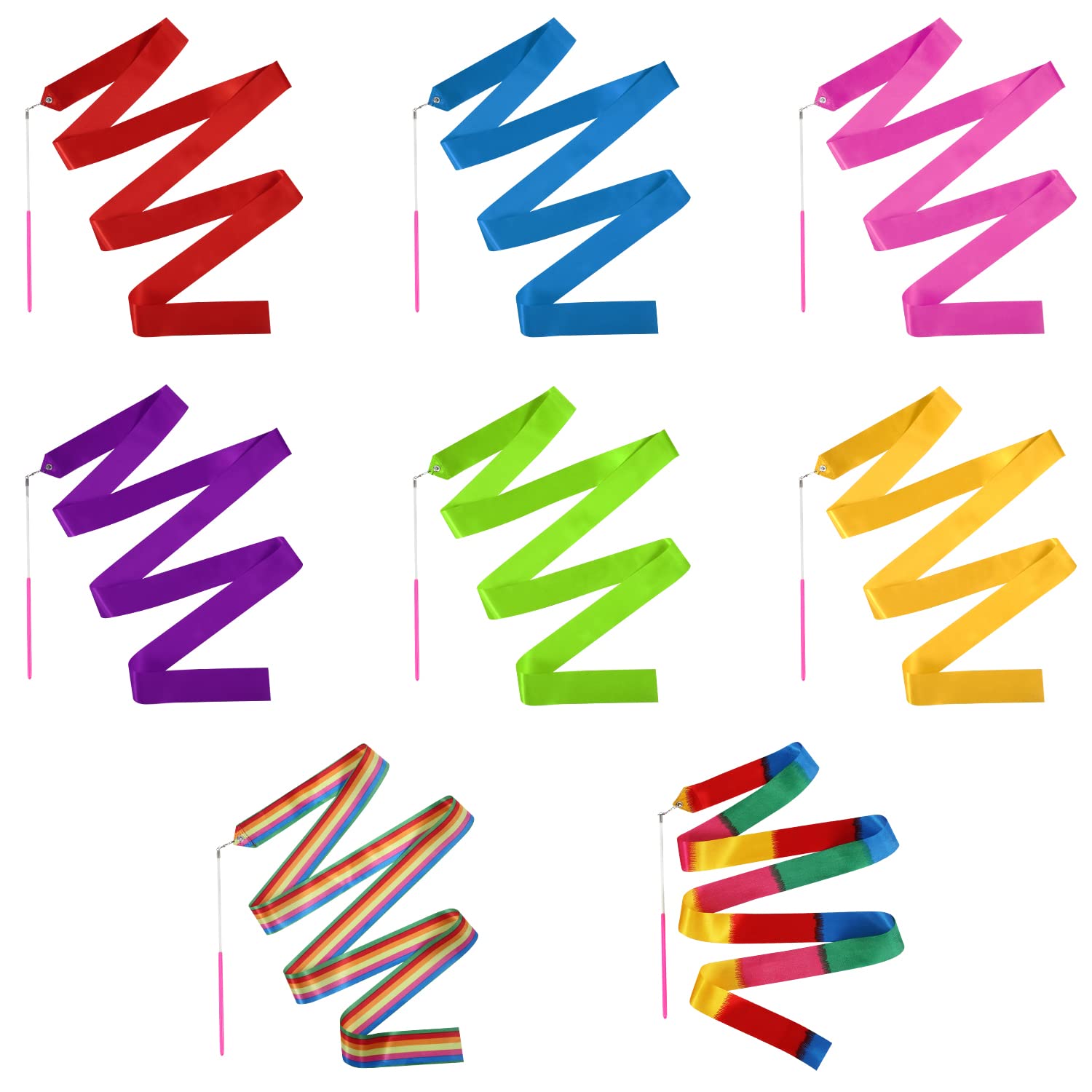 8pcs 78.7 Inch Gymnastics Ribbon Streamers with Dancer Wand - Colorful Twirling Ribbons for Kids, Girls & Adults - Perfect for Dance Training, Rhythmic Gymnastics, Birthday Parties & Performance Props (Various Styles)