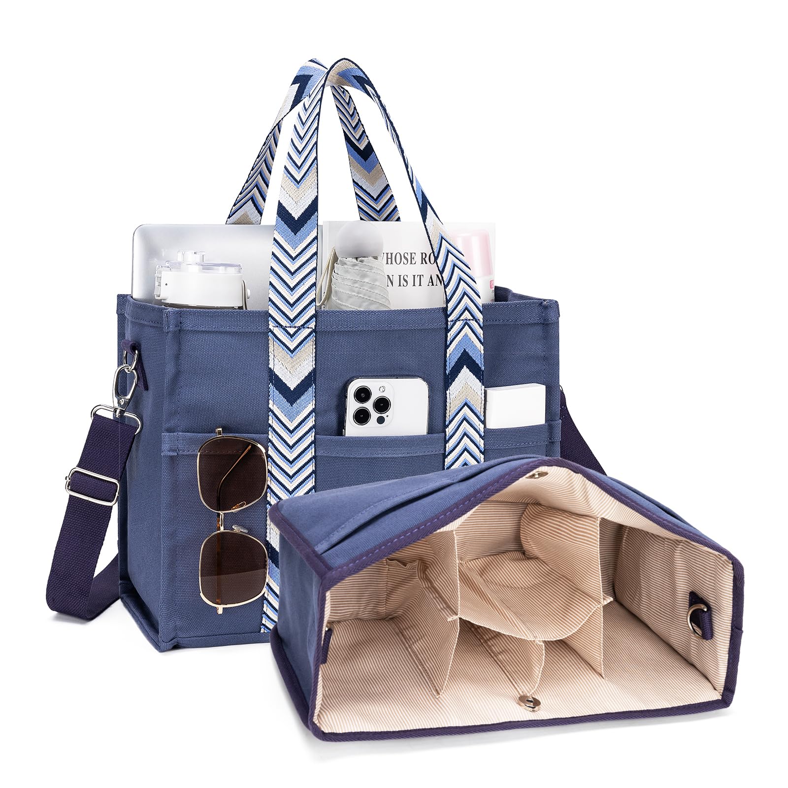 Premium Canvas Tote Bag Set with Purse Organizer Insert - Women's Travel Handbag with Zipper & Adjustable Shoulder Strap - Perfect for Shopping, Beach Trips & Daily Commute