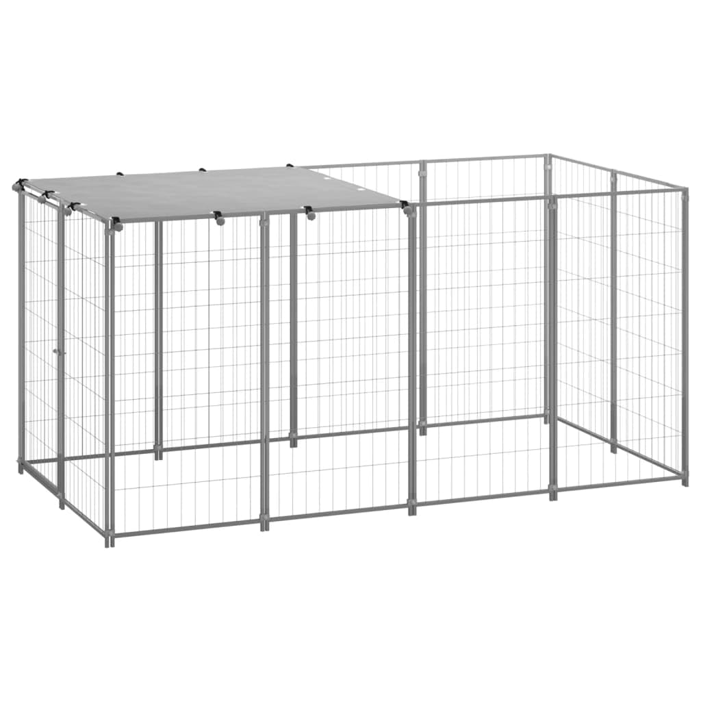 vidaXL Large Outdoor Dog Kennel with Lockable Door & Roof - Heavy Duty Steel Dog Crate for Training, Exercise & Play - Perfect for Backyard, Garden & Patio Use