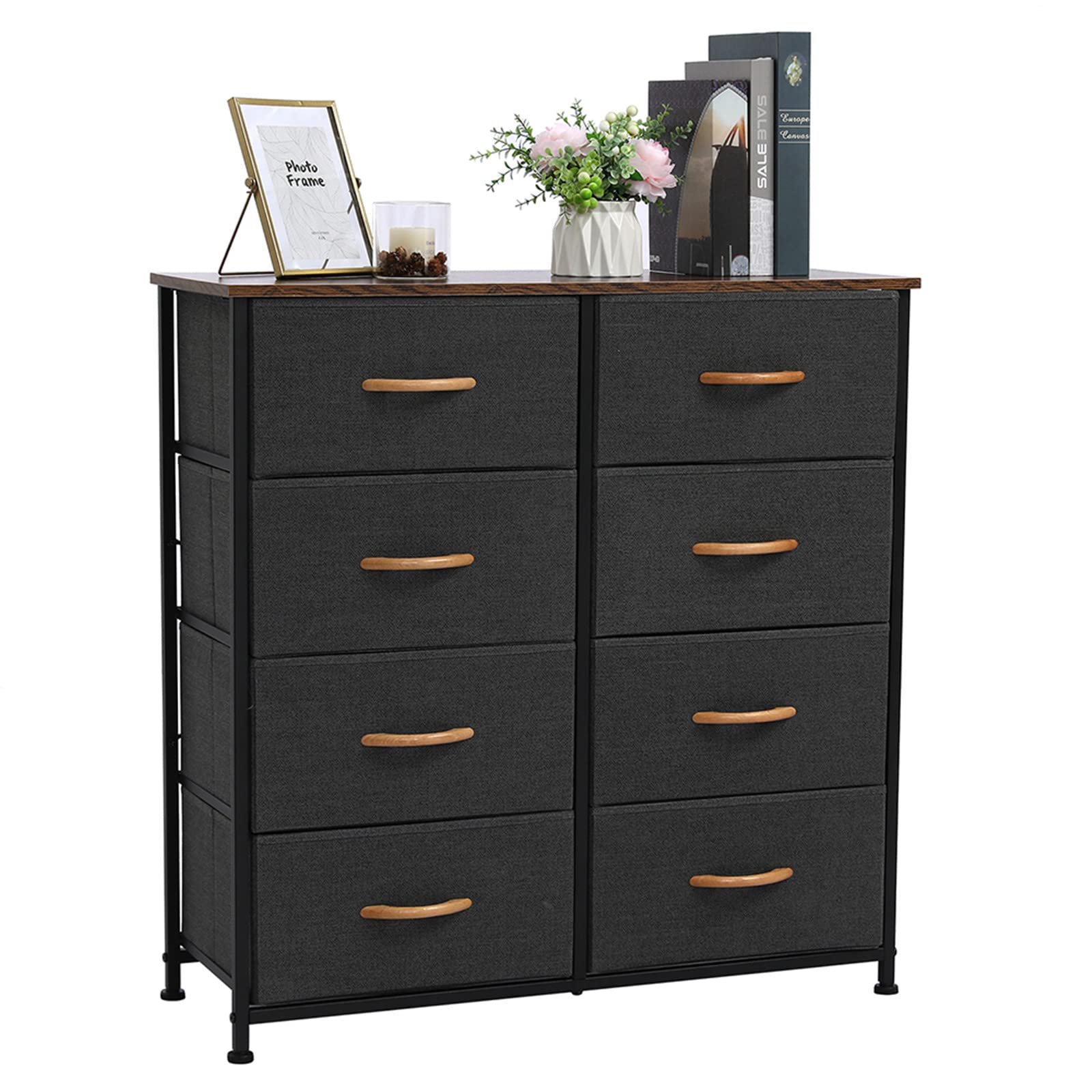 4-Tier Wide Drawer Dresser with 8 Fabric Drawers - Gray Storage Organizer for Closet, Nursery & Dorm | Sturdy Metal Frame & Wooden Tabletop | Perfect for Bedroom, Living Room & Office Organization