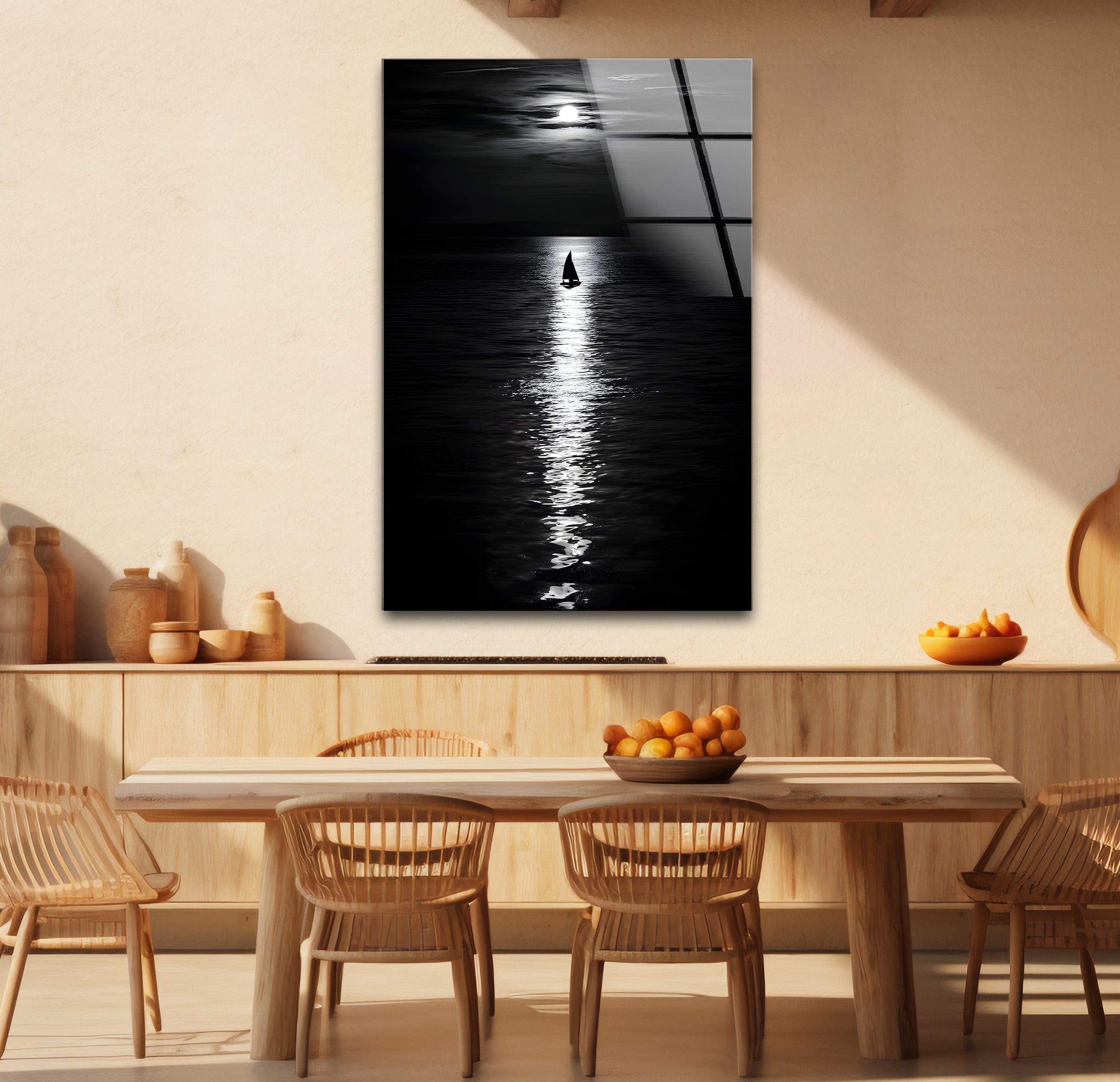 Black and White Moonlight Landscape Glass Wall Art - Elegant Home Decor for Living Room, Bedroom & Office - Perfect Gift for Housewarming & Holidays