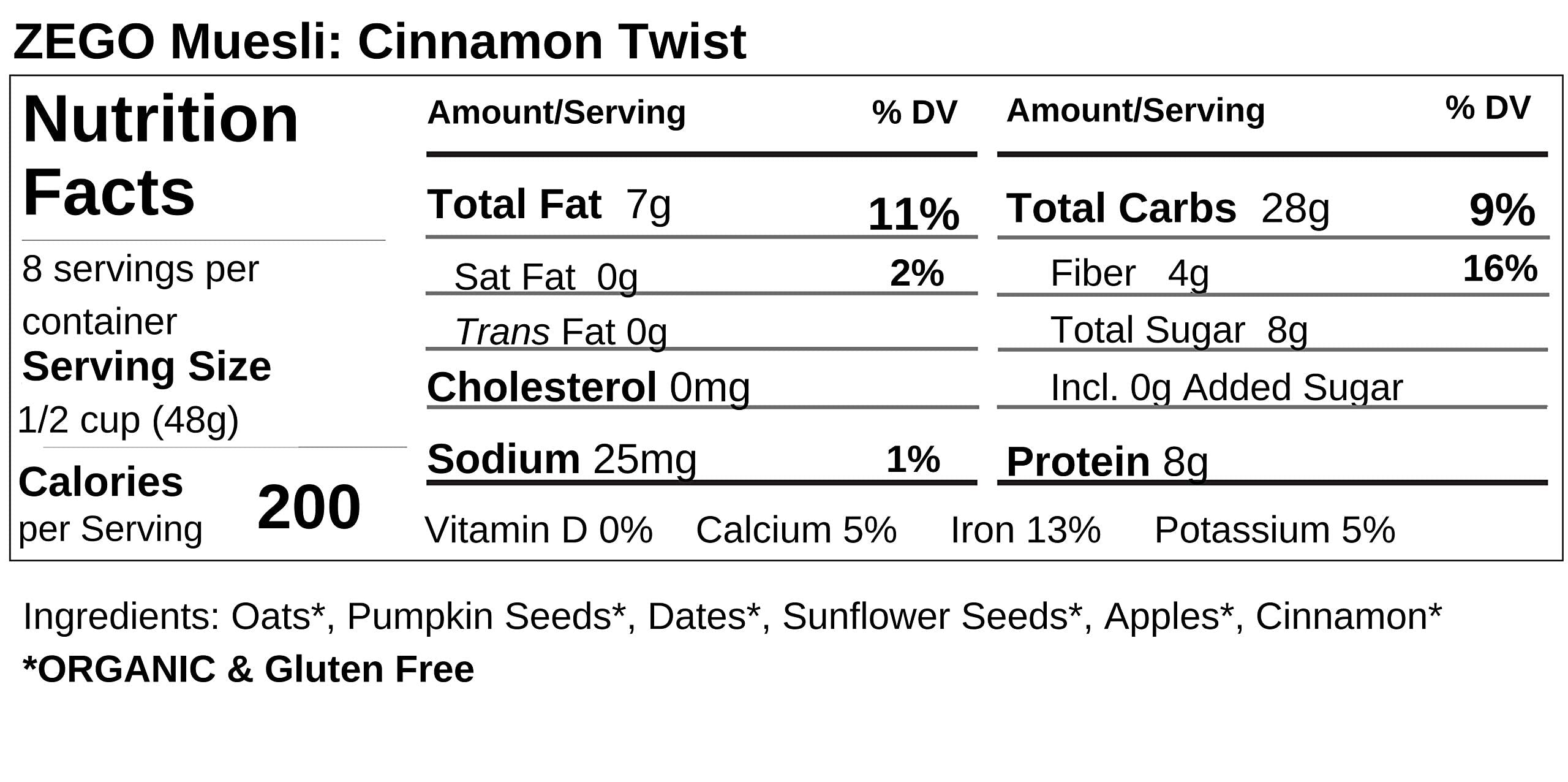 Organic Superfood Oatmeal & Muesli Mix - Gluten Free Certified, Cinnamon Twist Flavor (13oz) - Healthy Breakfast & Snack for Weight Loss, Energy Boost & Vegan Diet
