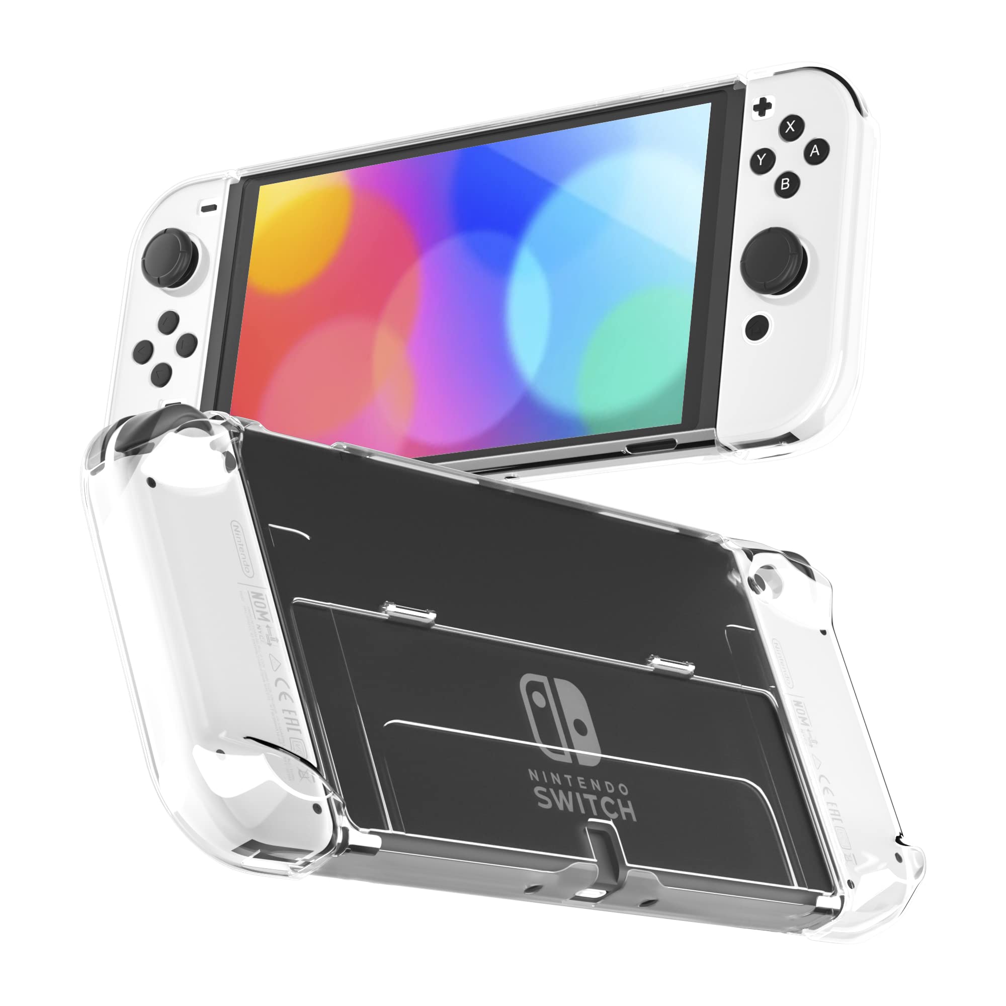 RHOTALL 3 in 1 Clear Protective Case for Nintendo Switch OLED - Dockable Transparent Shell with Shock Absorption & Anti-Scratch | Compatible with Switch OLED Console & Joy-Con Controllers | Perfect for Gaming, Travel & Home Entertainment Protection