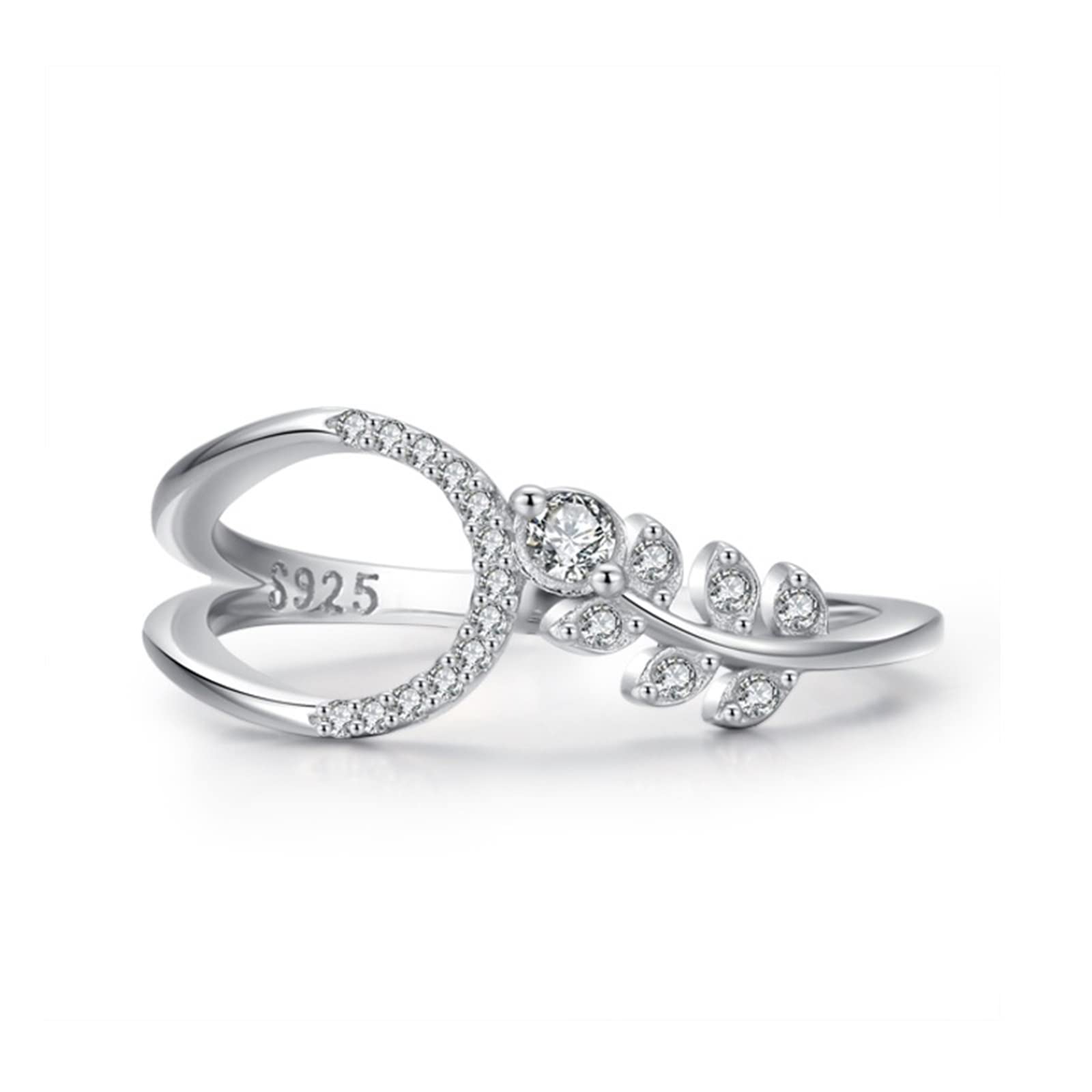 Elegant Promise Rings for Women - Sterling Silver Cubic Zirconia Geometric Diamond Design with Silver Leaf - Valentine's Day, Anniversary & Wedding Gift Idea - Perfect for Romantic Occasions & Special Moments