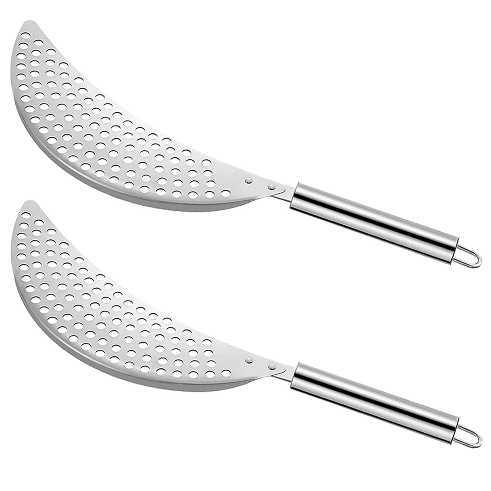 2-Pack Stainless Steel Crescent Pot Strainer with Handle - Pasta & Grease Drainer Insert for Various Pots & Pans - Perfect for Kitchen Cooking, Draining Pasta, and Frying Foods