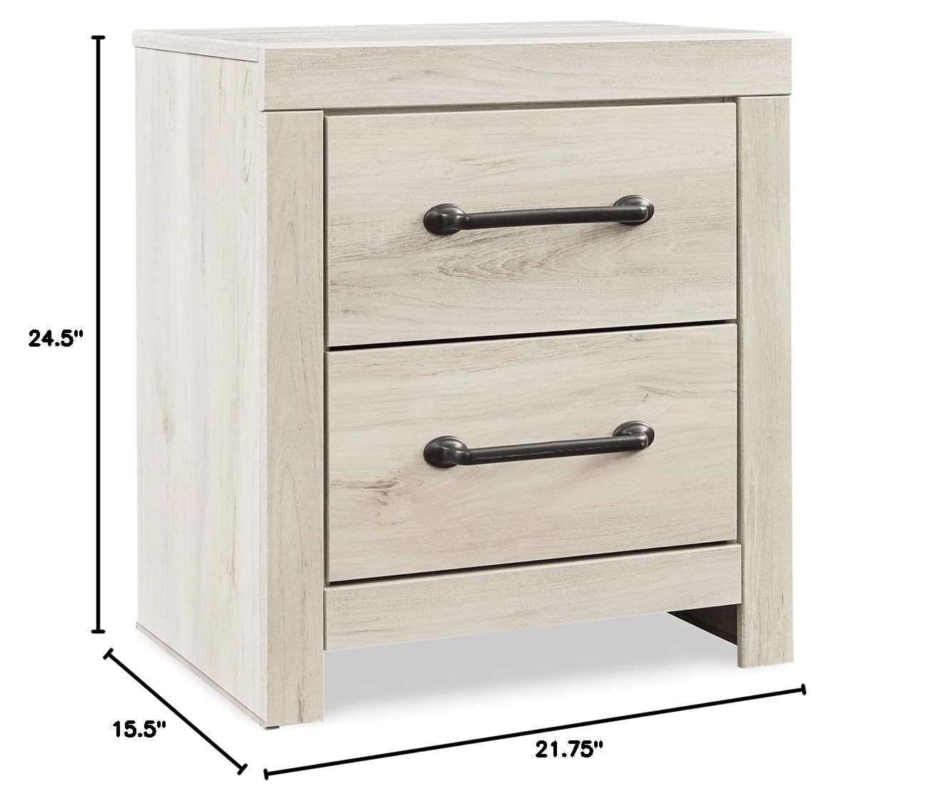 Signature Design by Ashley Cambeck Farmhouse Industrial 2-Drawer Nightstand with USB Charging Stations - Whitewashed Wood Bedside Table with Slim Profile (24.37