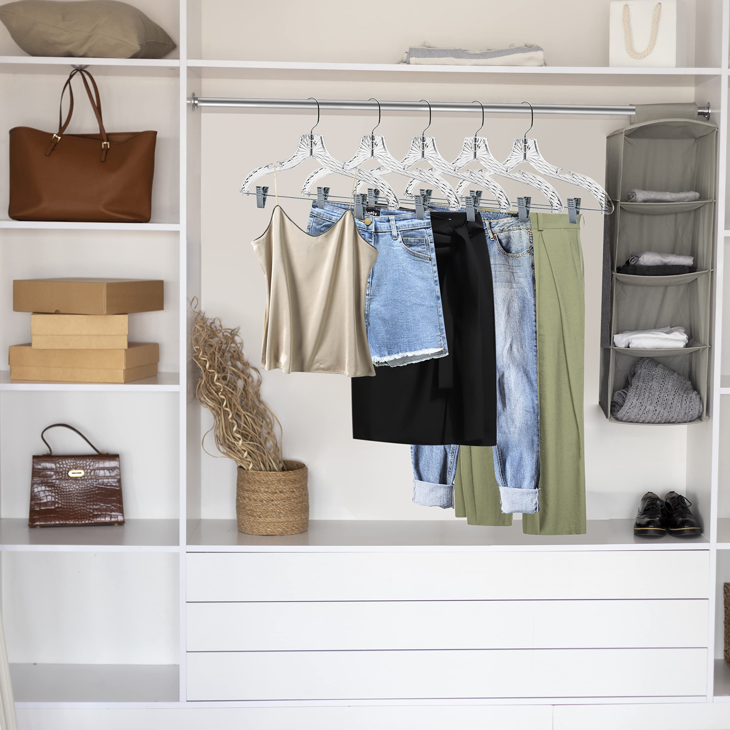 24 Pack Clear Plastic Hangers - Premium Crystal Cut Clothes Hangers for Dresses, Suits & Skirts | Space-Saving Invisible Hangers for Closet Organization | Perfect for Home, Retail Stores & Dry Cleaning Businesses
