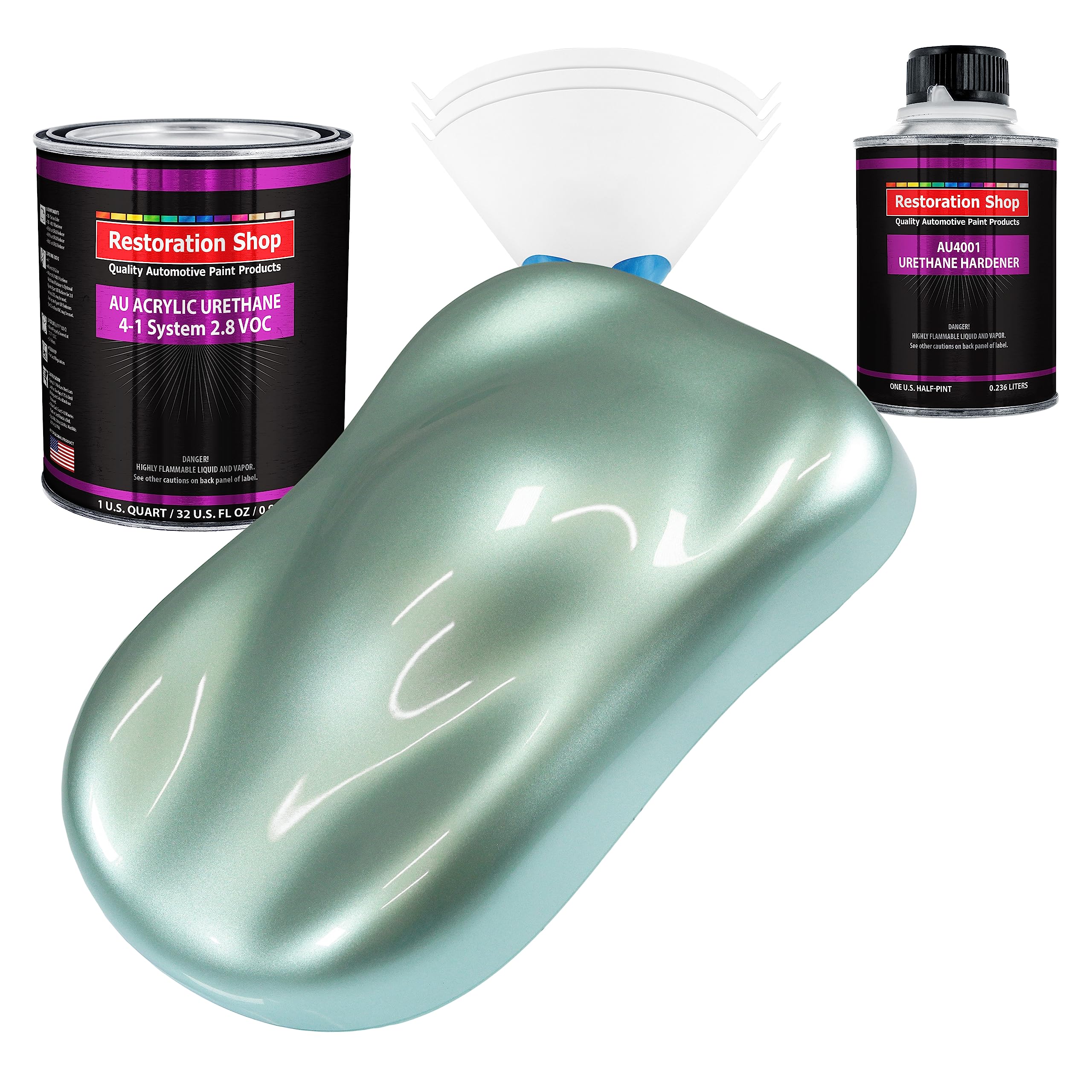 Restoration Shop - Frost Green Metallic Acrylic Urethane Auto Paint Kit (1 Quart) - Professional Single Stage High Gloss Automotive Coating for Cars & Trucks - 4:1 Mix Ratio, Low 2.8 VOC - Perfect for Classic Car Restoration & Custom Vehicle Paint Jobs
