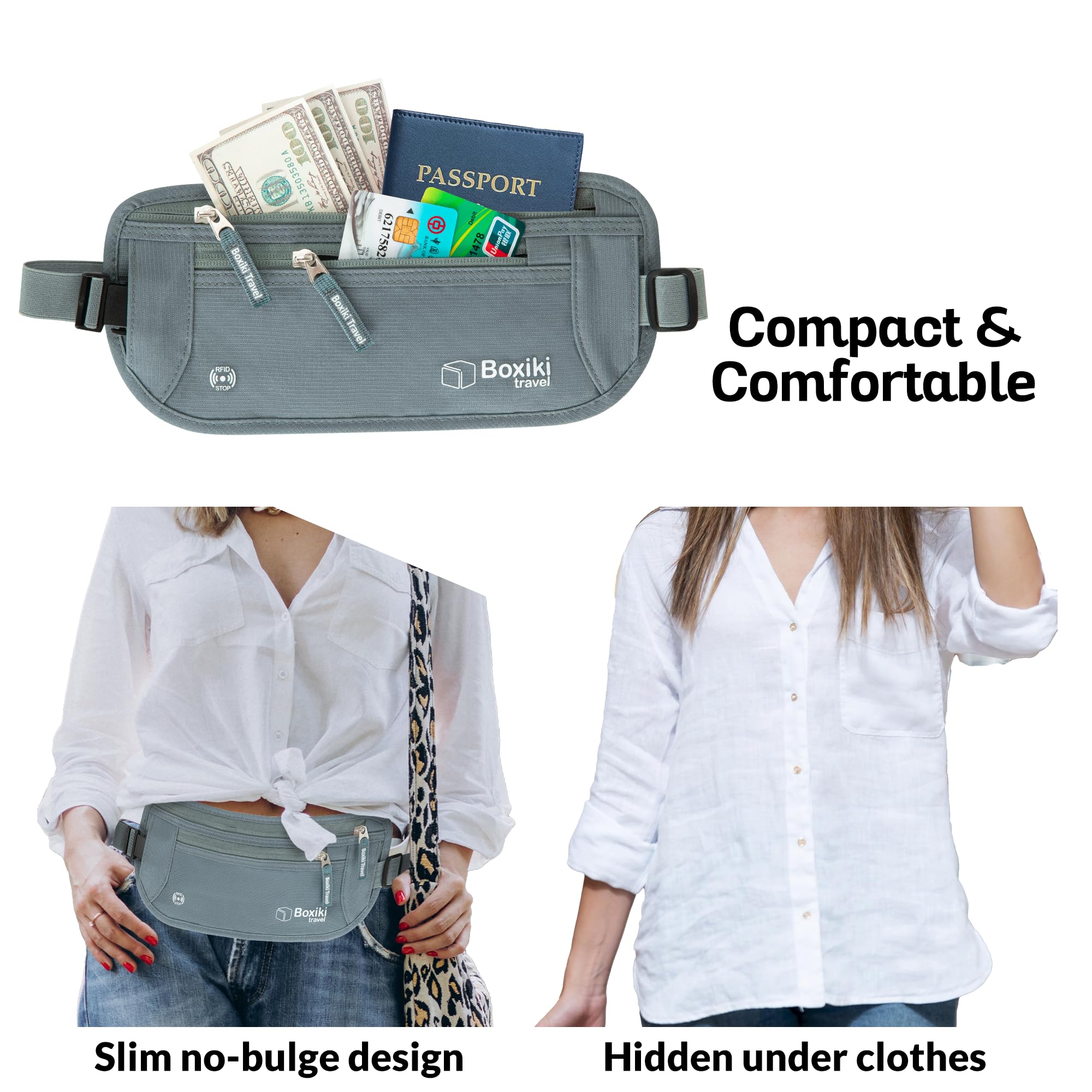 RFID Blocking Travel Money Belt - Secure Hidden Pouch for Cash, Credit Cards & Passport - Water Resistant Anti-Theft Waist Wallet for Men & Women (Gray) | Perfect for International Travel, Hiking & Daily Commute