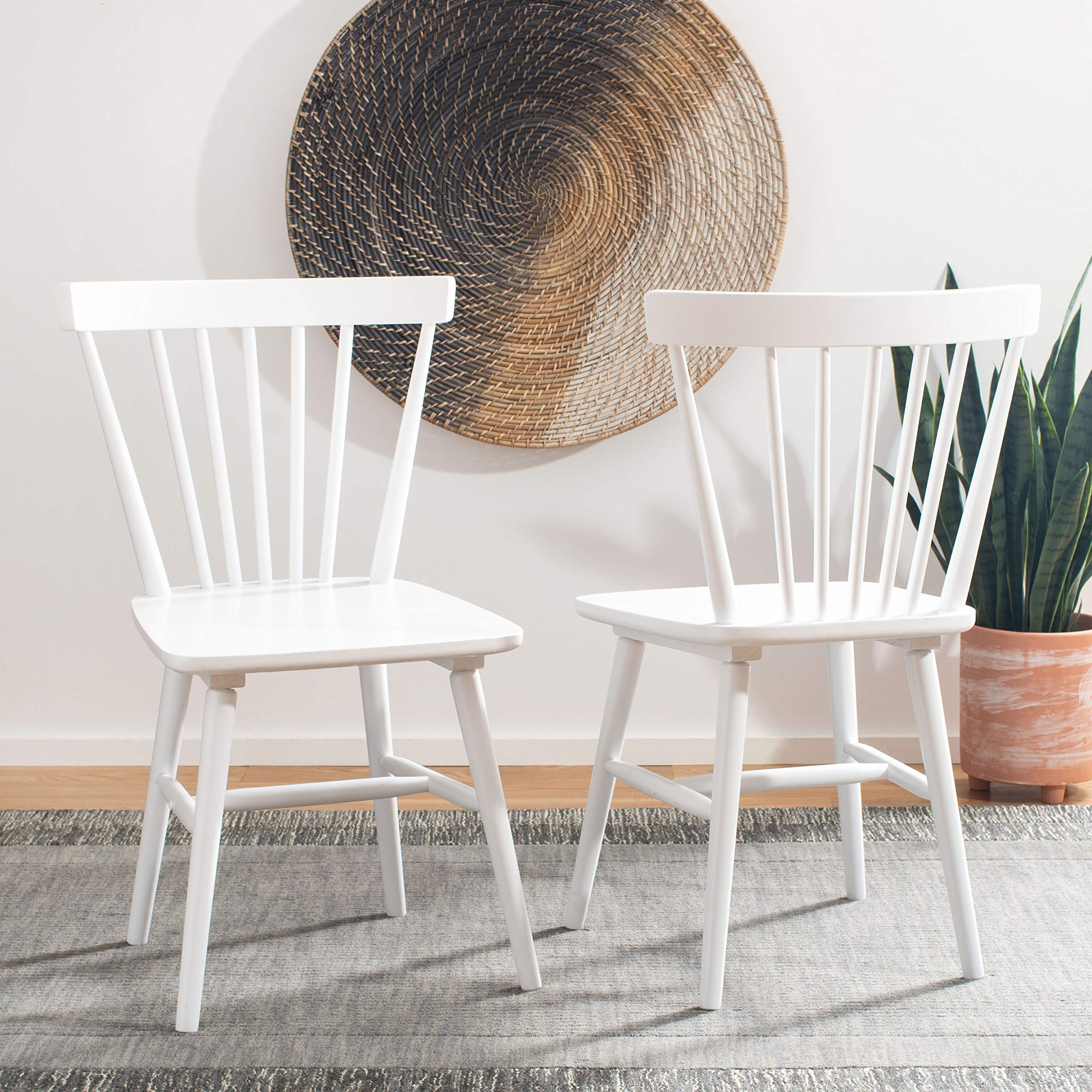 Safavieh Winona Farmhouse White Spindle Back Dining Chairs Set of 2 - Rustic Kitchen Chairs for Dining Room, Breakfast Nook & Farmhouse Decor