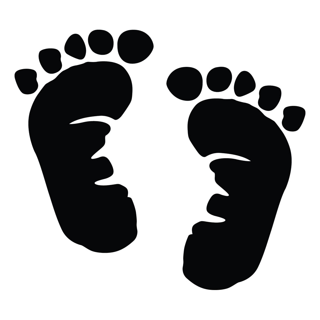 Premium Waterproof Vinyl Decal Stickers - Baby Footprints Silhouette (Black, Set of 2) for Laptop, Phone, Helmet, Car Window, Bumper, Mug, Cup, Door & Wall Decor - Perfect for Nursery, Baby Shower Gifts & Home Decoration
