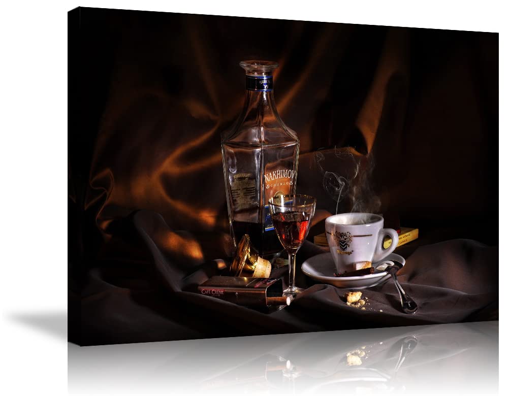 Wine Themed Canvas Wall Art - Vintage Wine & Coffee Decor for Dining Room, Bar, or Coffee Shop - Ready to Hang 28x40 Inches - Perfect for Home Decor, Restaurant Wall Art, and Gift Ideas