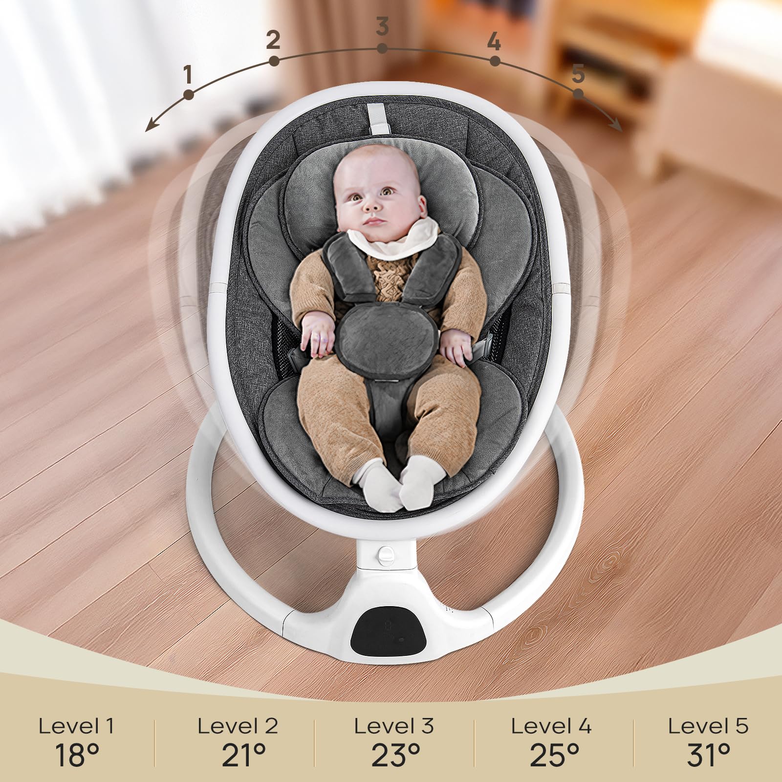 Electric Baby Swing for Infants to Toddlers - 5 Speed Adjustable, Remote Control, Built-in Lullabies & Digital Touch Panel (Elegant Gray) - Perfect for Nursery, Bedtime Soothing & Hands-Free Parenting