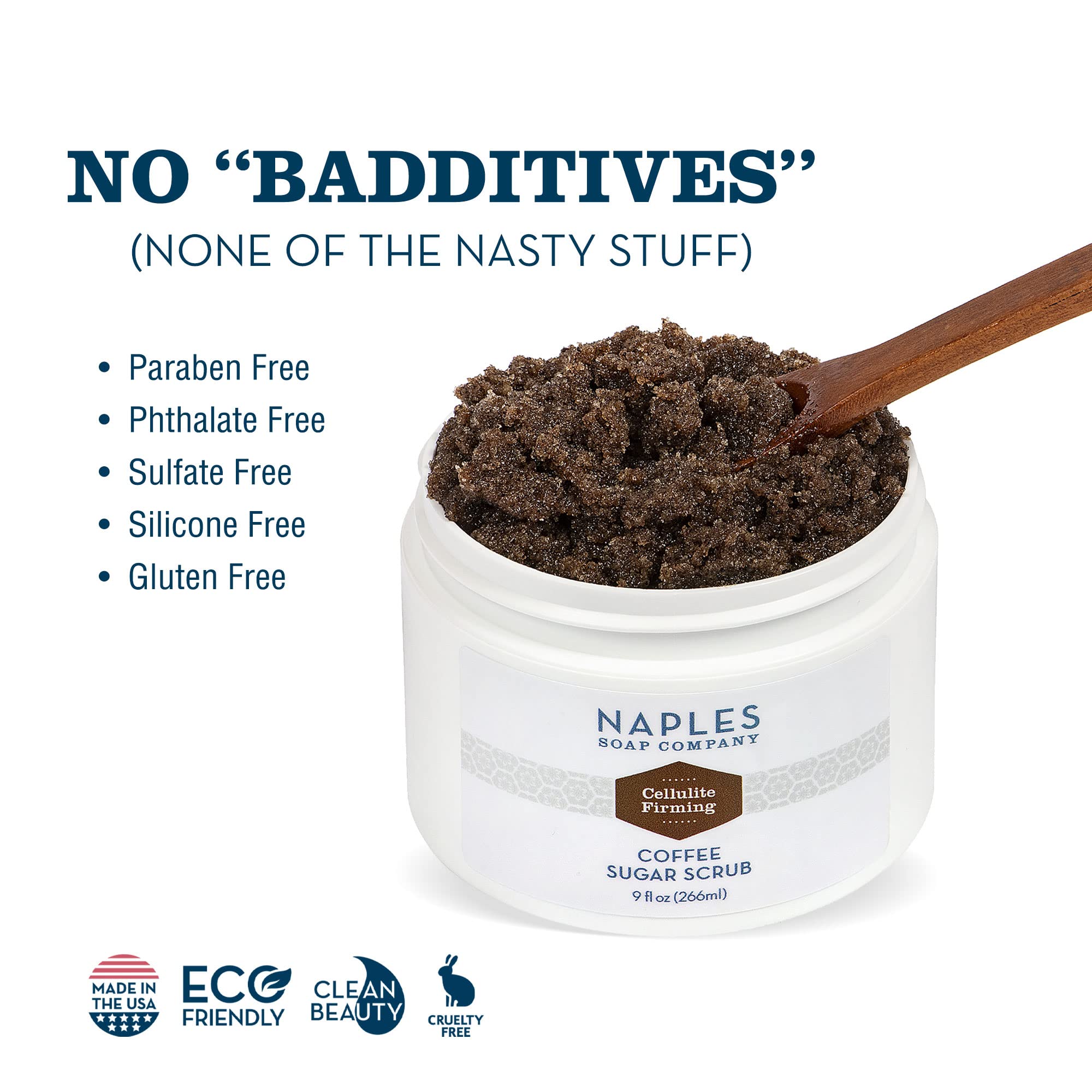 Naples Soap Company Cellulite Firming Coffee Sugar Scrub - Natural Exfoliating & Hydrating Body Scrub for Soft, Glowing Skin - Gluten Free, No Harmful Chemicals, 9 oz - Perfect for Spa Day & At-Home Self Care Routine