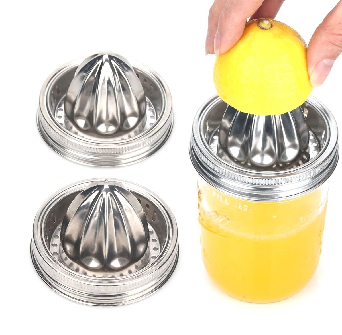 Stainless Steel Mason Jar Juicer Lid (2 Pack) - Wide Mouth Citrus Reamer & Manual Lemon Juicer for Fresh Juice - Perfect for Canning, Cocktails & Homemade Lemonade