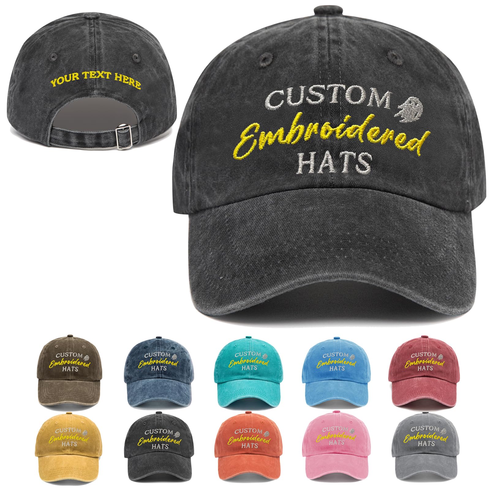 Custom Embroidered Hats for Men & Women - Personalized Baseball Caps with Logo/Text - Unique Embroidered Hat Gifts for Sports, Outdoor & Promotional Events - Perfect for Branding, Team Uniforms & Fashion Accessories