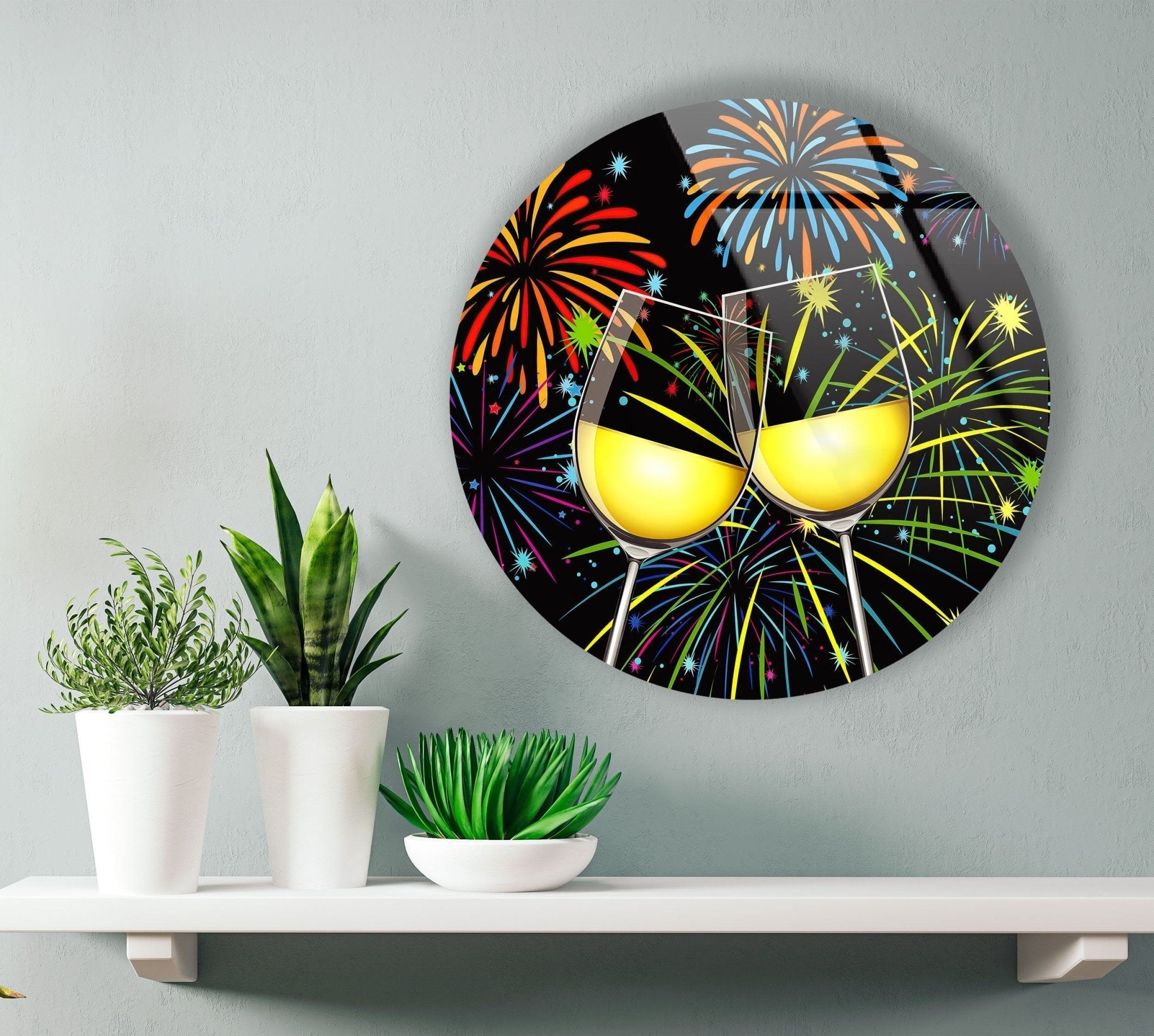 Abstract Round Cocktails Glass Wall Art - Modern Home Decor for Living Room, Bar & Kitchen - Perfect for Wine Lovers & Entertaining Guests
