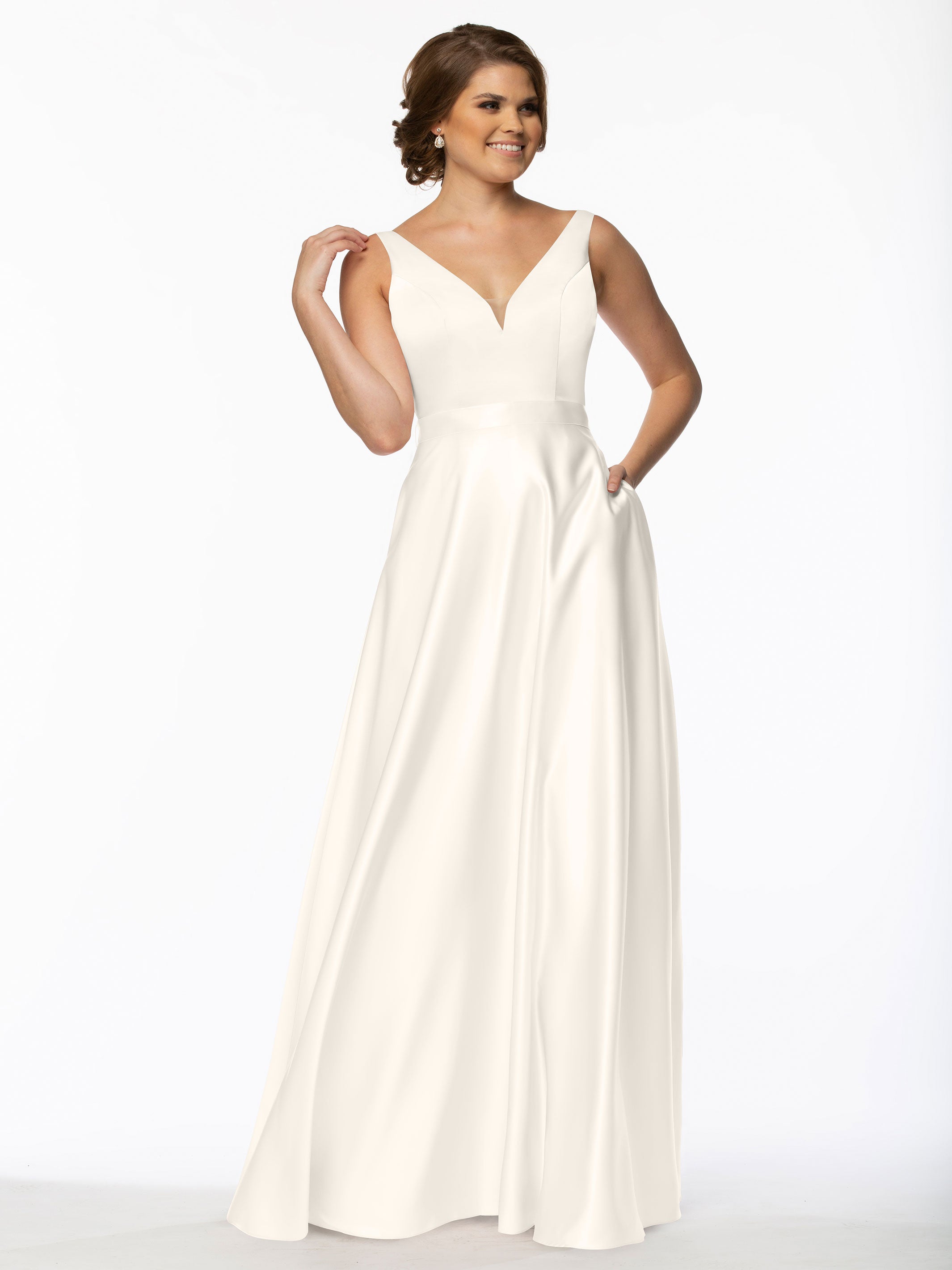 Elegant 80118 Satin A-Line Bridesmaid Dress with V-Neck & Waist Sash - Perfect for Weddings, Formal Events & Special Occasions