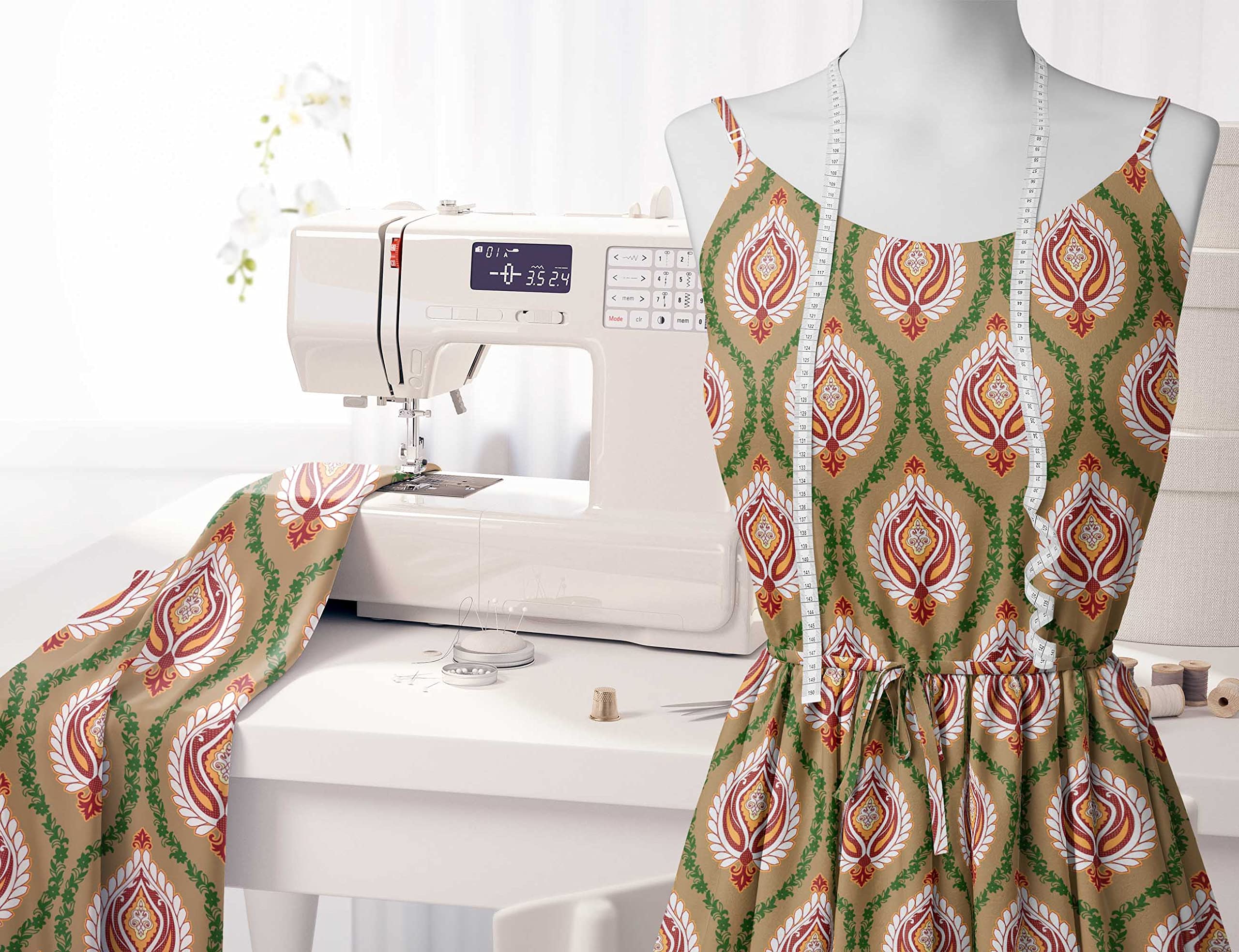Soimoi Moss Georgette Brown Fabric by The Yard - 42 Inch Wide Floral Damask Printed Textile for Dresses, Scarves & DIY Crafts - Elegant Lightweight Material for Apparel, Home Decor & Sewing Projects