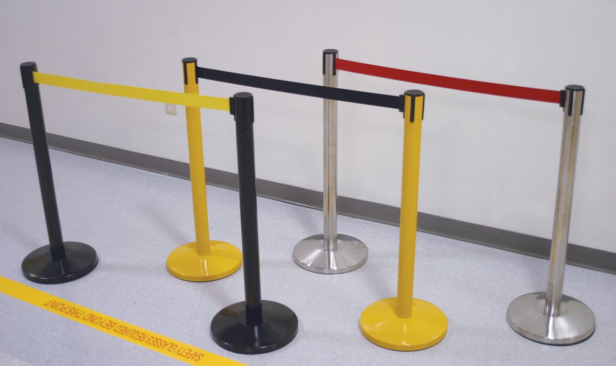 Accuform PRB846BS Retractable Belt Tape Barrier Post - Brushed Steel Traffic Control Receiver for Facility Safety & Crowd Management | Perfect for Warehouses, Events & Construction Sites