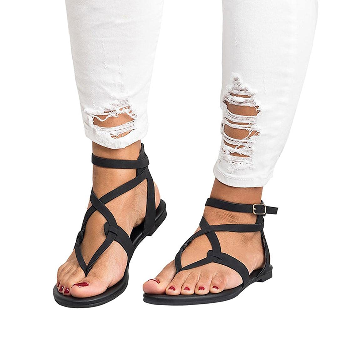 Women's Kanzd Strappy Roman Strap Flip Flops - Ankle Strap Summer Sandals for Beach, Pool & Casual Outfits | Comfortable Dressy Flat Sandals for Vacation & Outdoor Wear