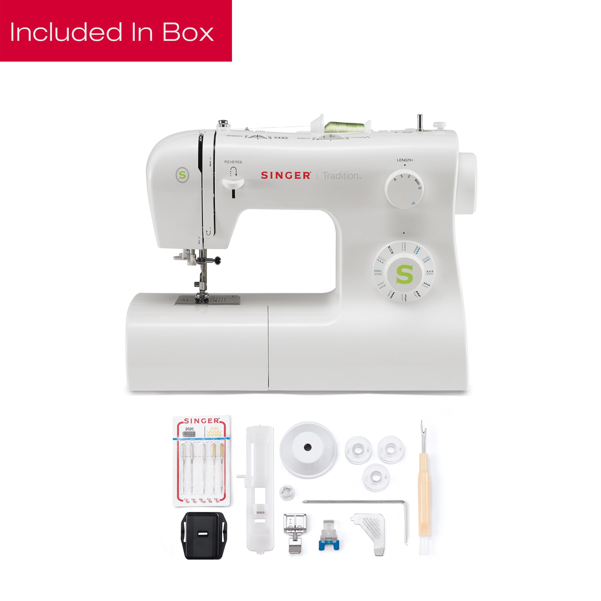 SINGER Tradition 2277 Sewing Machine with Automatic Needle Threader | 97 Built-in Stitches, 1-Step Buttonhole, Adjustable Stitch Length & Width | Heavy Duty Metal Frame for Quilting, Dressmaking & Home DIY Projects (White)