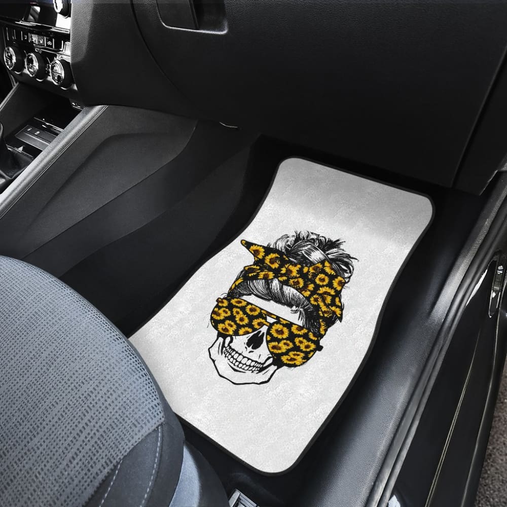 Premium Skull Design Car Floor Mats with Glasses & Bandana - Sunflower Pattern for Cars, Trucks & SUVs - Durable All-Weather Protection for Road Trips & Daily Commutes