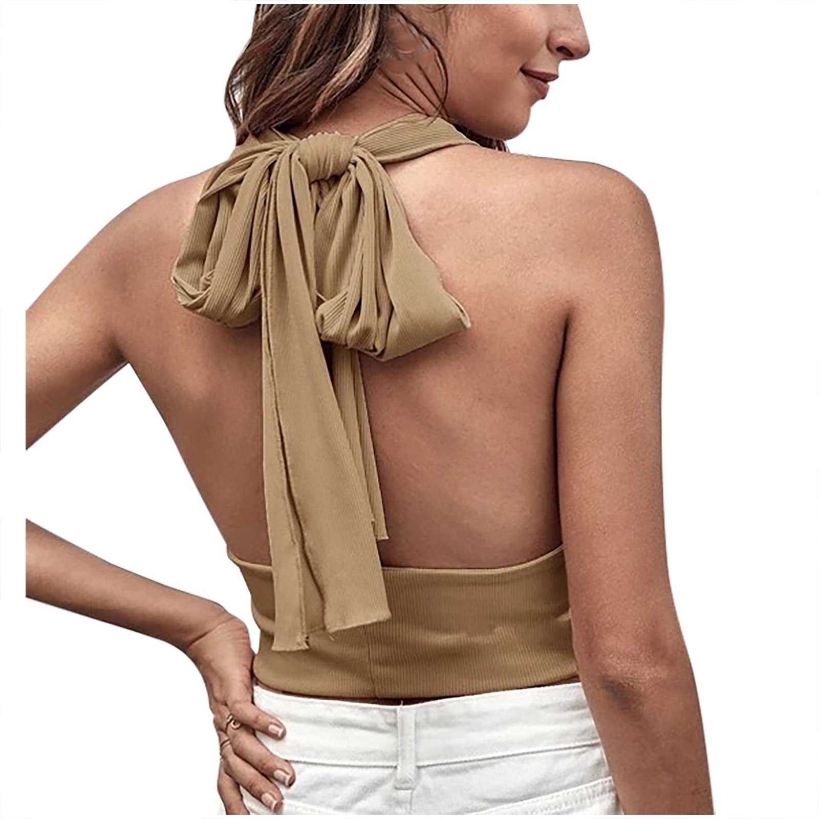 Women's Crisscross Cropped Tank Top - Sexy Halter Sleeveless Solid Tee Shirt | Perfect for Summer, Beach, Yoga & Casual Outfits