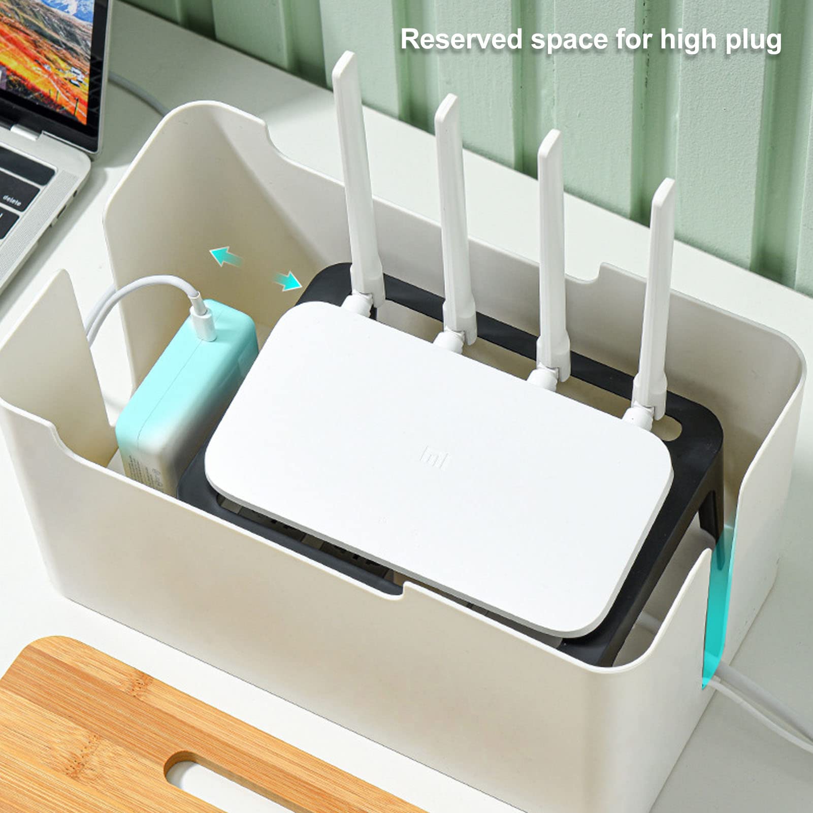 Wooden Router Storage Box with Multi-Hole Bit Shelf - Cable Management Organizer for Modem, Power Strip & Router - Perfect for Home Office & Living Room Organization