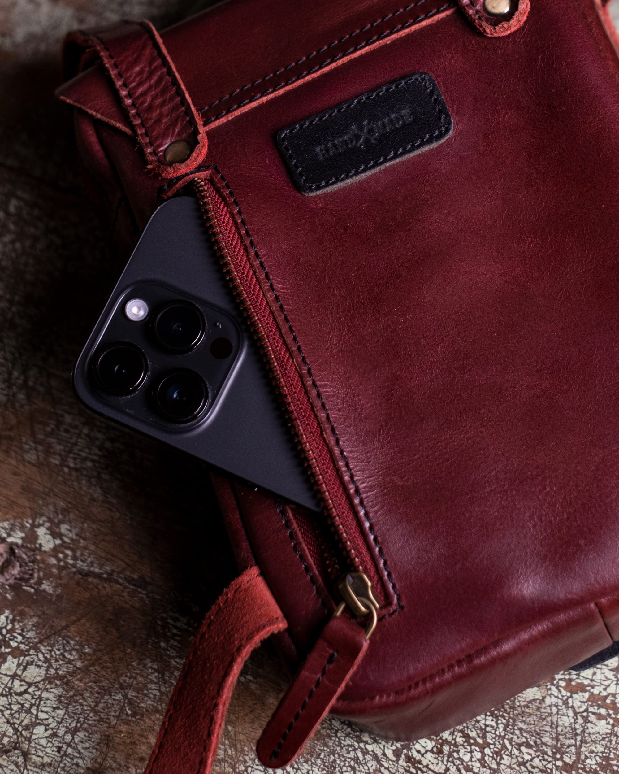 Genuine Leather Handmade Waist Bag Fanny Pack for Men & Women - Drop Thigh Crossbody Bag by Trip Machine Company (Cherry Red) - Perfect for Travel, Hiking, Festivals & Everyday Use