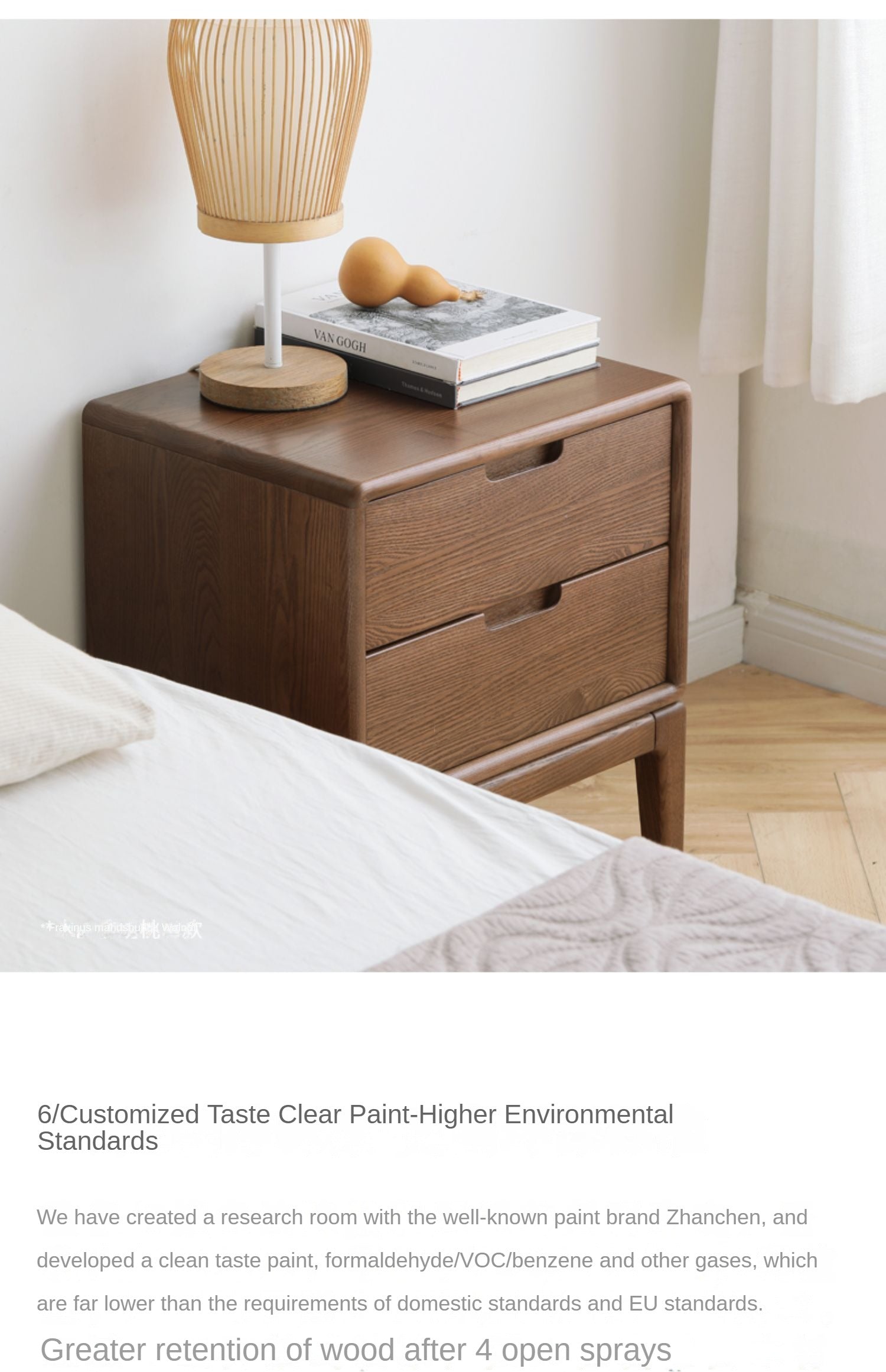 Premium Black Walnut & Ash Solid Wood Nightstand - Modern Nordic Style Bedside Table for Bedroom, Living Room, or Office - Durable & Stylish Furniture with Storage Shelf