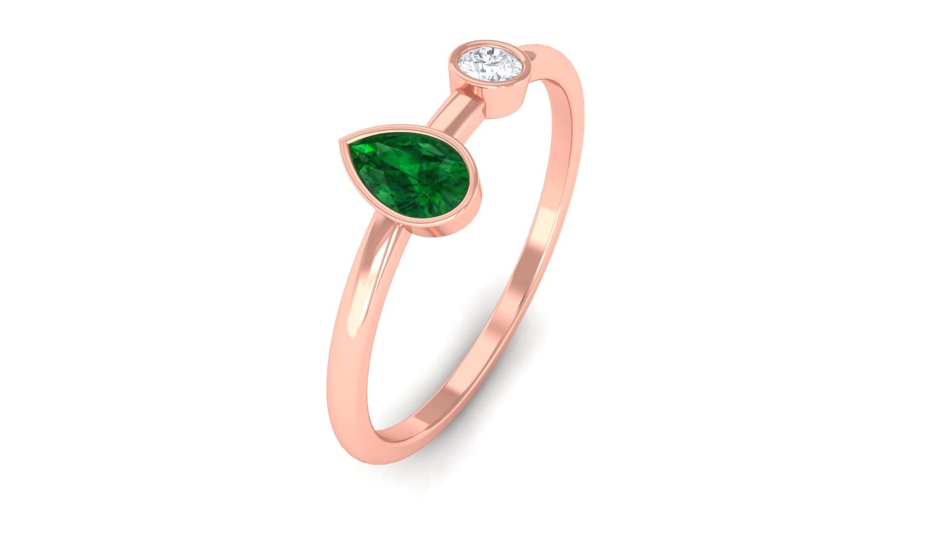 14K Solid Gold Two Stone Created Emerald and Diamond Ring | Bezel Set Promise Ring for Women | Perfect for Engagements, Anniversaries & Special Occasions