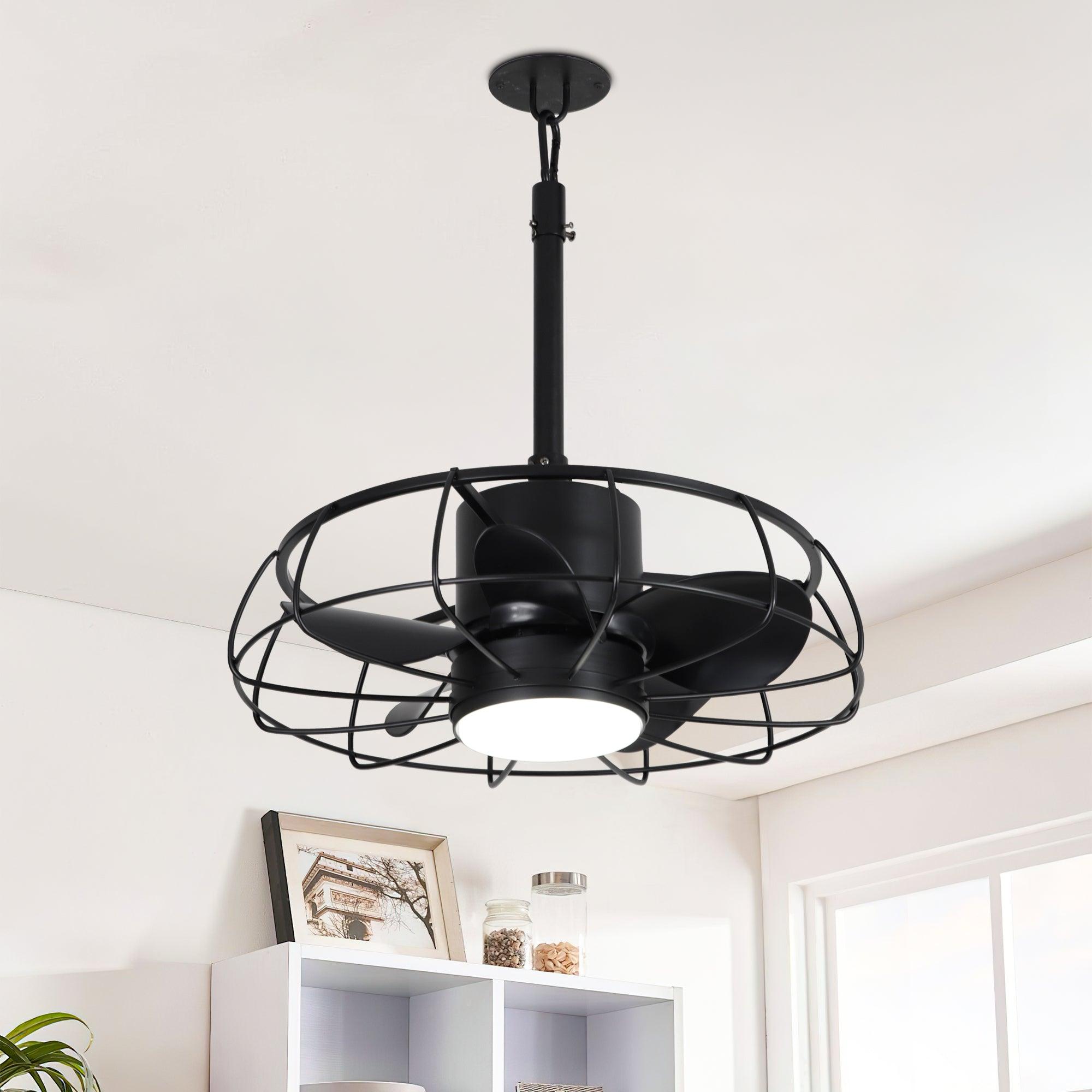 20 Inch Vistula Outdoor Ceiling Fan with Light - Black Industrial Style, DC Motor, Hanging Buckle Downrod - Perfect for Patio, Deck, and Covered Porch Cooling