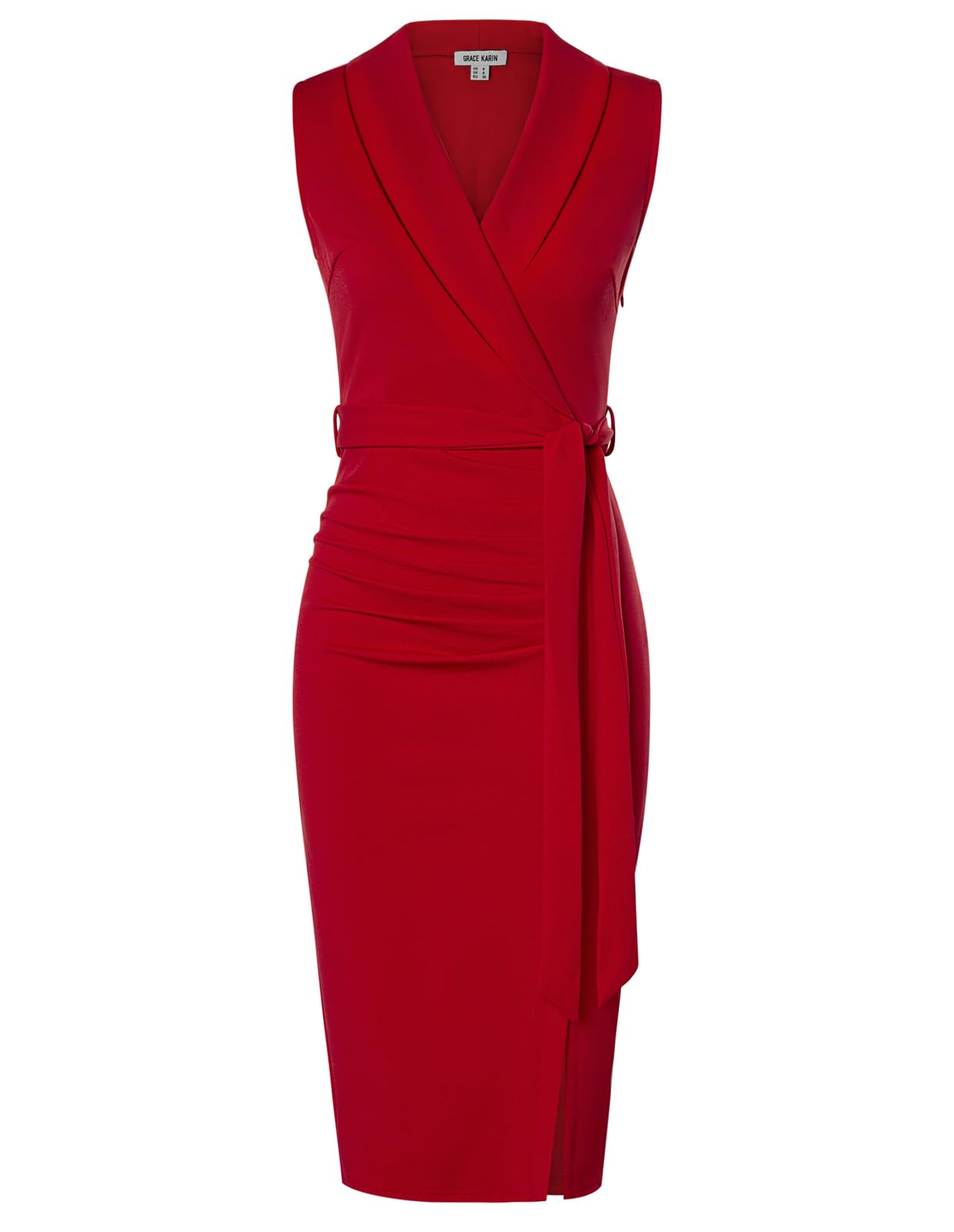 GRACE KARIN Women's Work Dress 2025 - Surplice Neck Sleeveless Ruched Wrap Office Pencil Dress for Business Professional & Formal Occasions