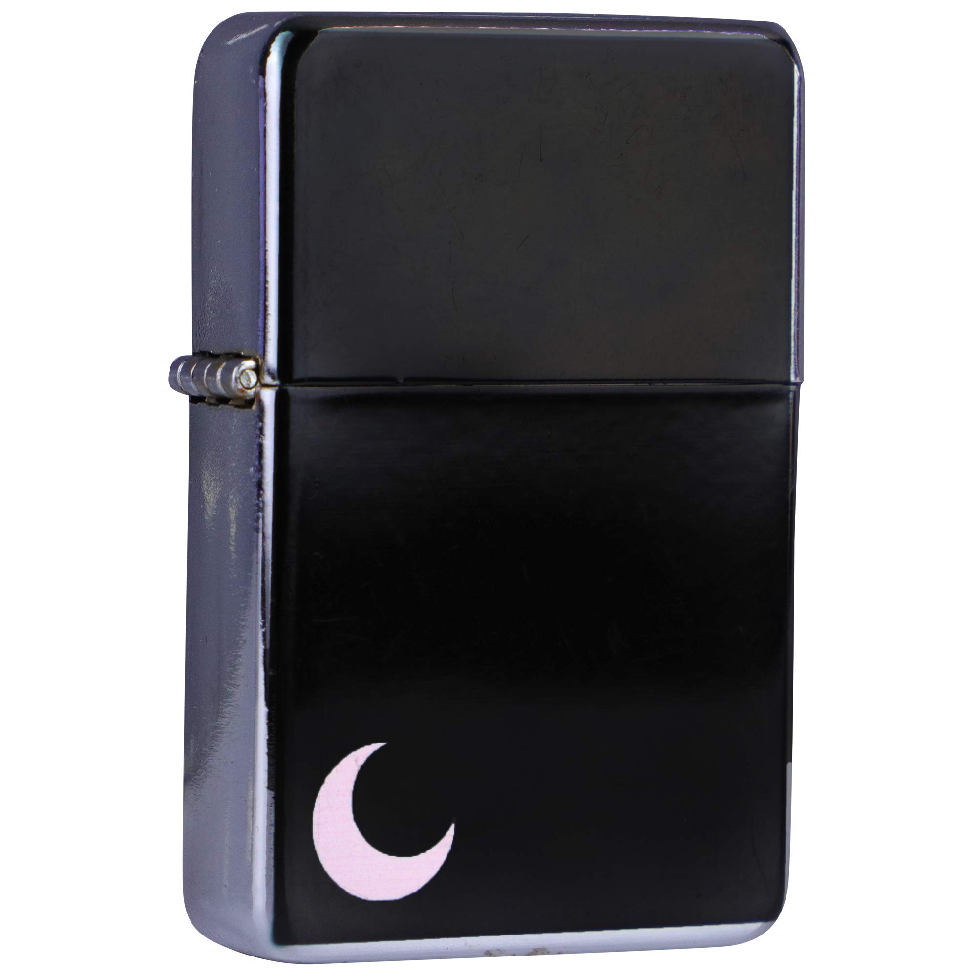 Vintage Metal Flip Top Lighter with Engraved Pink Moon Design - Refillable Windproof Pocket Lighter for Cigarettes & Candles - Includes Aluminum Gift Case (5.6x3.8x1.2cm, Black) - Perfect for Outdoor Camping, Home Use & Gifts