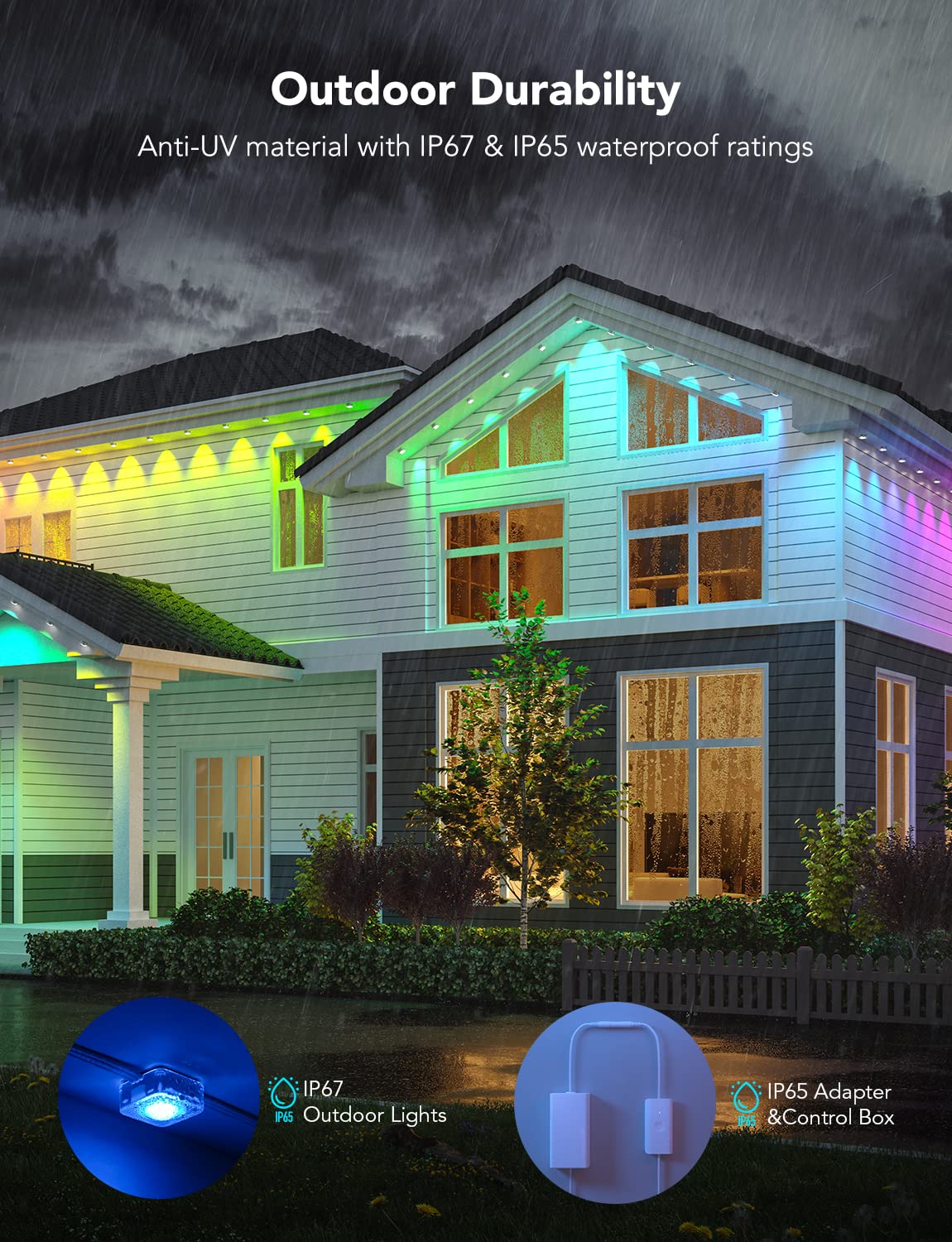 Govee Smart RGBIC Permanent Outdoor Lights - 150ft 108 LED IP67 Waterproof Eaves Lights with 75 Scene Modes, Alexa & Google Assistant Compatible for Home, Garden, Patio, and Holiday Decorations