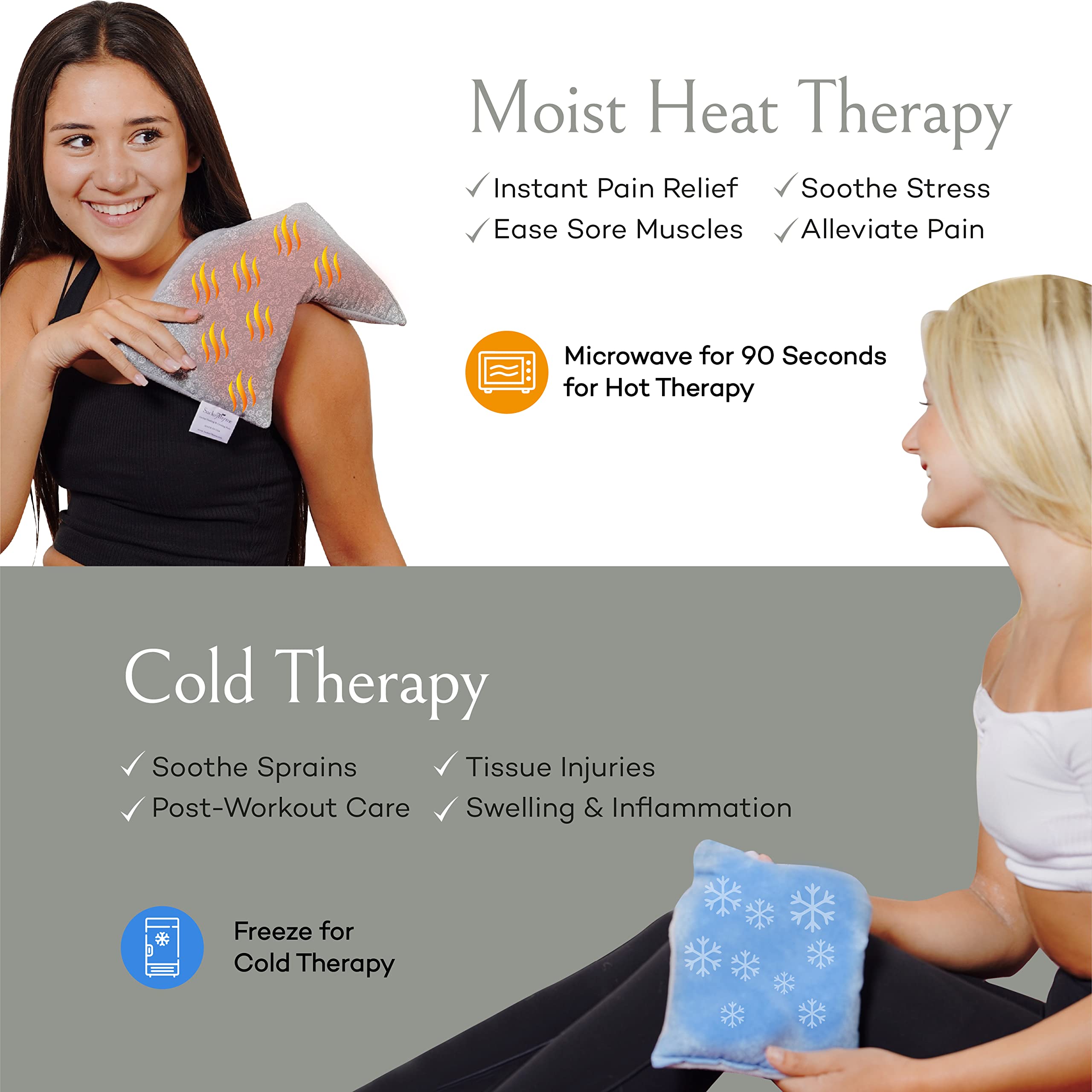 SacksyThyme Microwave Heating Pad for Back Pain, Neck Pain, Menstrual Cramps Relief - Hot & Cold Therapy Pack with Lavender - Flaxseed Moist Heat Pad for Shoulders, Legs - Made in USA (12