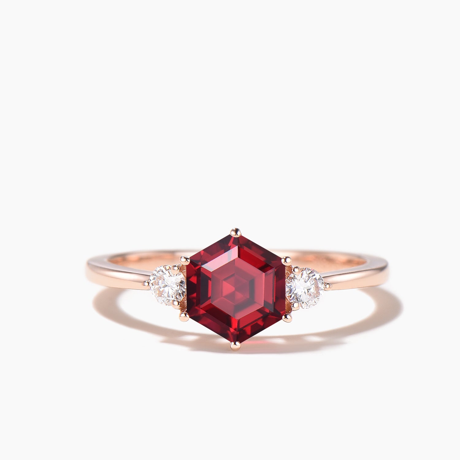Hexagon Cut Red Ruby Three Stone Engagement Ring - Moissanite Bridal Set for Women | Vintage Inspired Wedding Jewelry for Brides, Anniversary Gift, Proposal, Valentine's Day