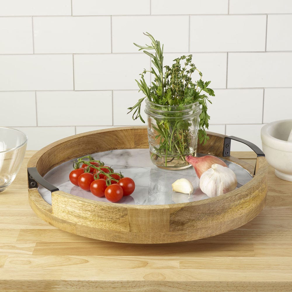 Gray Marble Lazy Susan Serving Tray - 12 Inch Rotating Turntable for Dining Table, Kitchen Counter, Buffet & Party Serving - Perfect for Spices, Condiments, Appetizers & Desserts