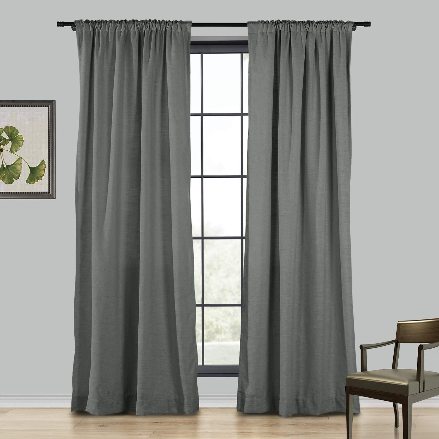 ChadMade 100% Blackout Linen Curtains 100W x 84L Inches - Room Darkening Window Drapes with 4-in-1 Header (Rod Pocket, Back Tab, Flat Hooks, Hook Belt) in Carbon Grey - Perfect for Bedroom, Living Room & Home Theater Light Blocking (1 Panel)