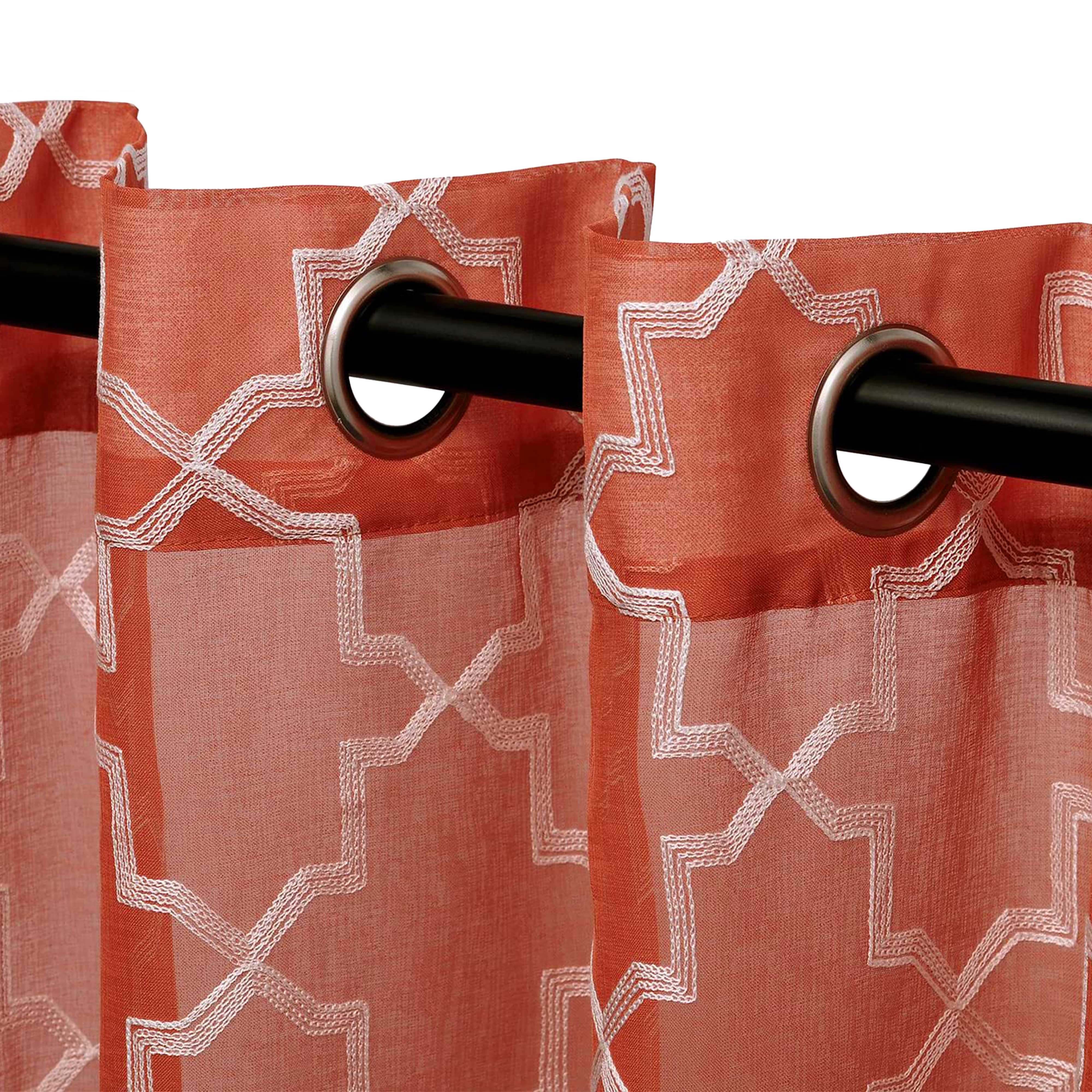 Embroidered Quatrefoil Semi-Sheer 2-Piece Curtain Panel Set - Elegant Window Treatment for Living Room & Bedroom Decor