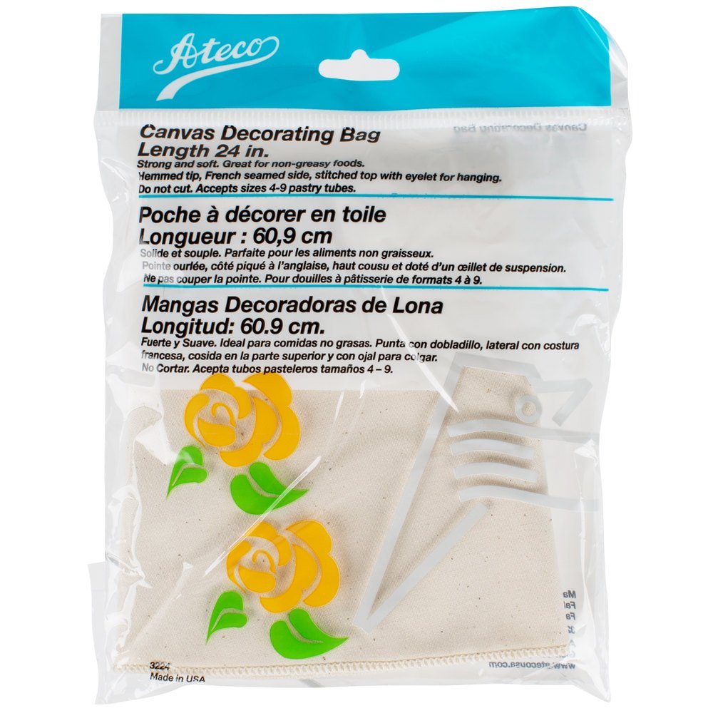 Ateco 3224 24-Inch Professional Pastry Decorating Bag - Heavy Duty Heat Resistant Canvas with Hemmed Tip & French Seams | Perfect for Cake Decorating, Cupcake Frosting & Baking Supplies