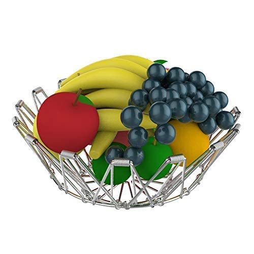 Stainless Steel Foldable Fruit Basket - Multipurpose Wire Mesh Bowl for Fruits, Vegetables & Kitchen Utensils | Perfect for Kitchen Counter, Dining Table & Living Room Storage