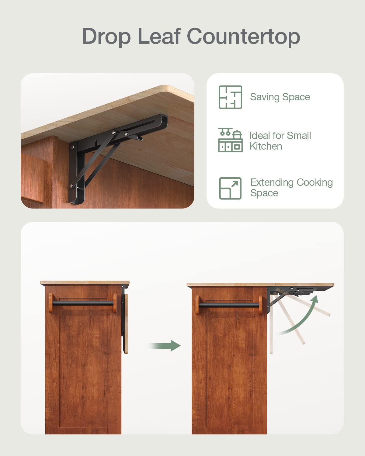 Brown Kitchen Island Cart with Drop Leaf, 2 Drawers & Spice Rack - Mobile Storage Cabinet with Towel Holder for Small Spaces - Perfect for Apartments, Dorms & Compact Kitchens