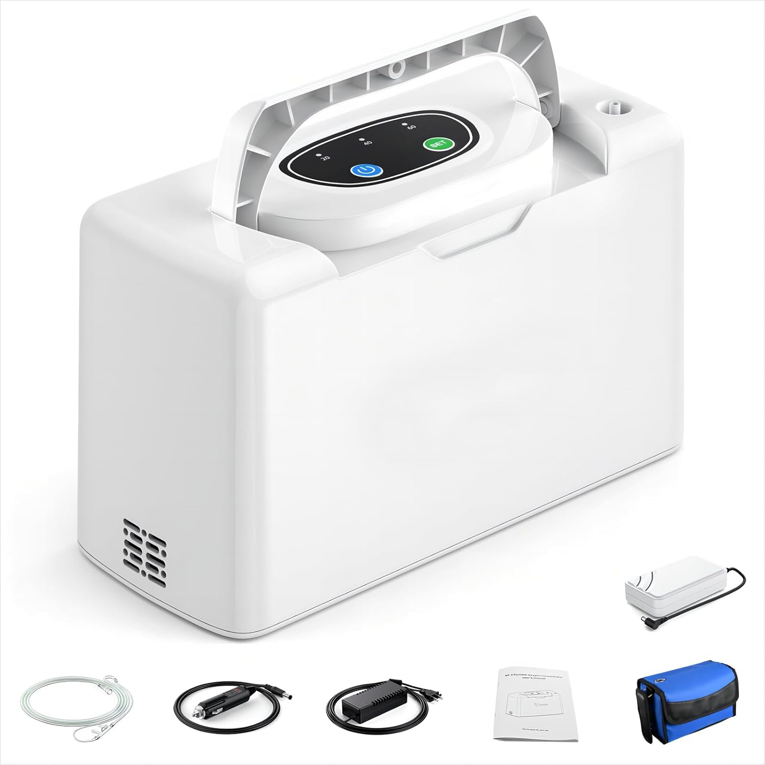 Portable 3L Oxygen Concentrator Machine with Battery & Accessories - 33% Oxygen Output for Travel, Home & Outdoor Use - Model 615