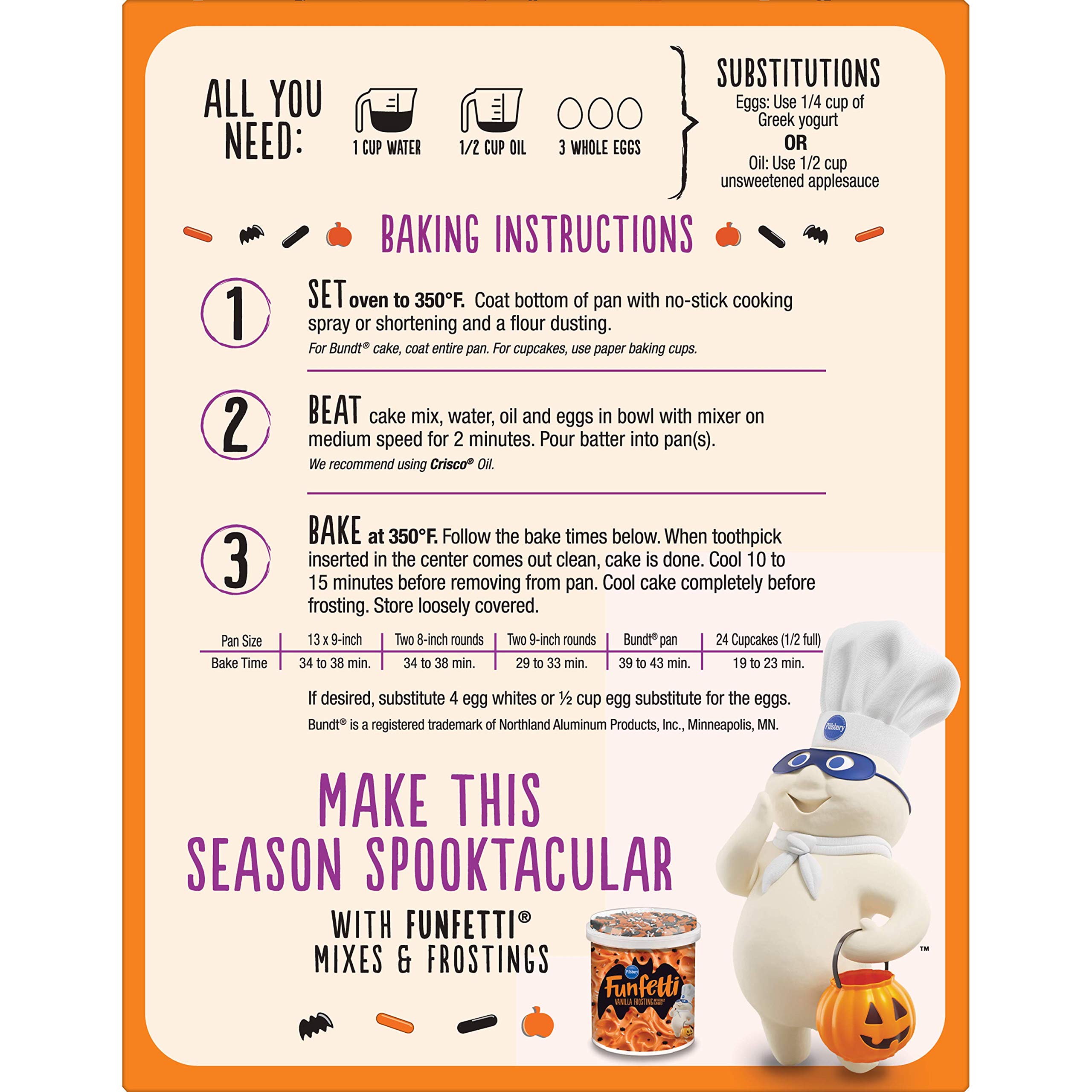 Pillsbury Funfetti Halloween Cake Mix with Candy Bits - 15.25 oz Box | Easy Baking Mix for Spooky Treats, Birthday Parties & Holiday Desserts