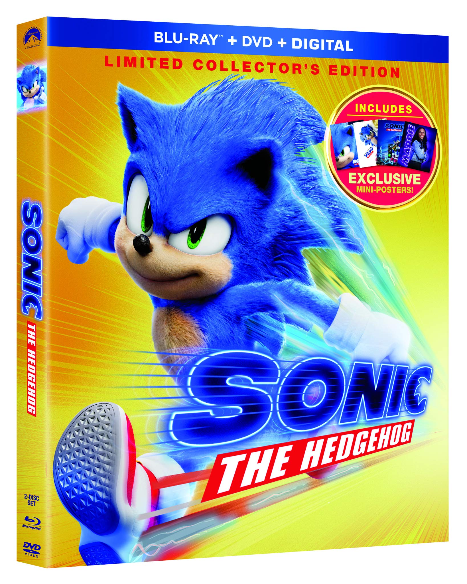 Sonic the Hedgehog Limited Collector's Edition Blu-ray + DVD + Digital with Exclusive Mini-Posters - Perfect for Movie Nights, Gifts & Hedgehog Fans Collection