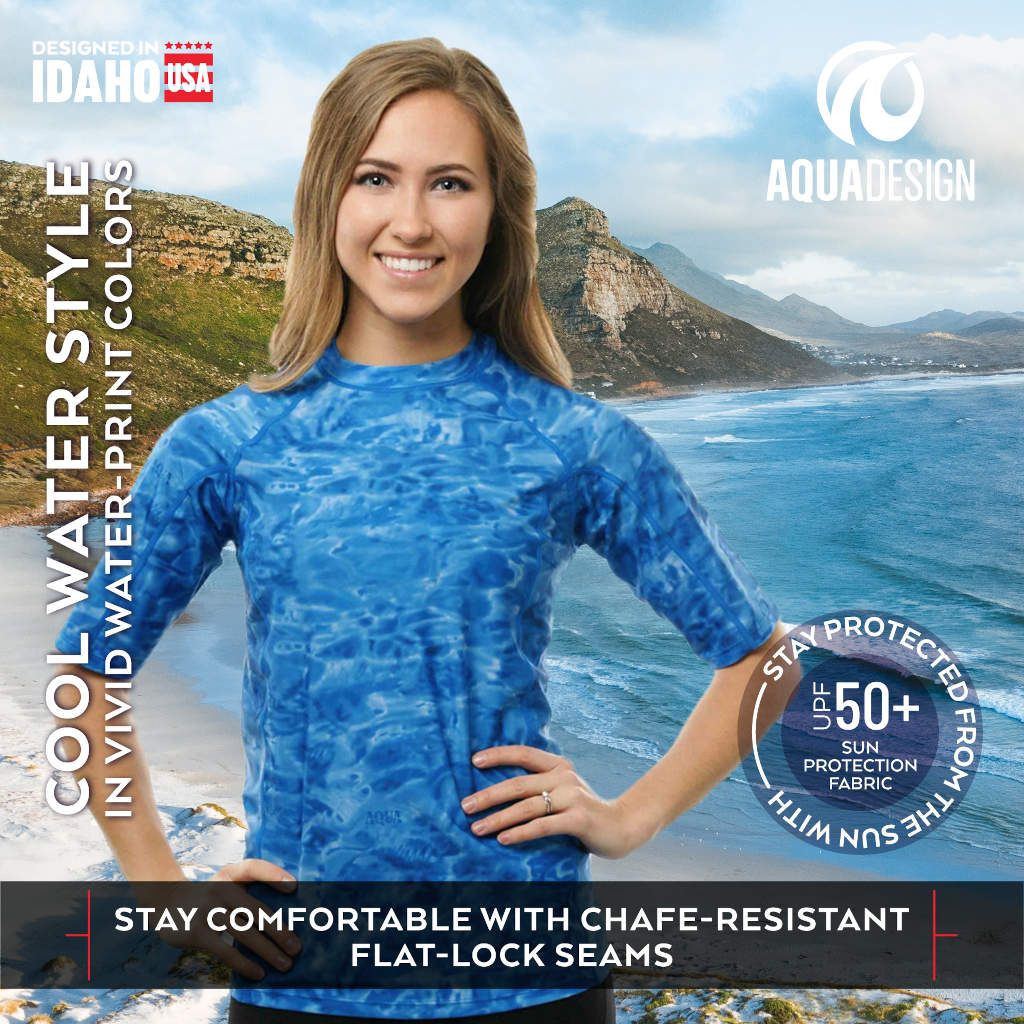 Women's Plus Size Rash Guard Swim Shirt - UPF 50+ Sun Protection, Quick Dry Aqua Design for Swimming, Surfing & Beach Activities